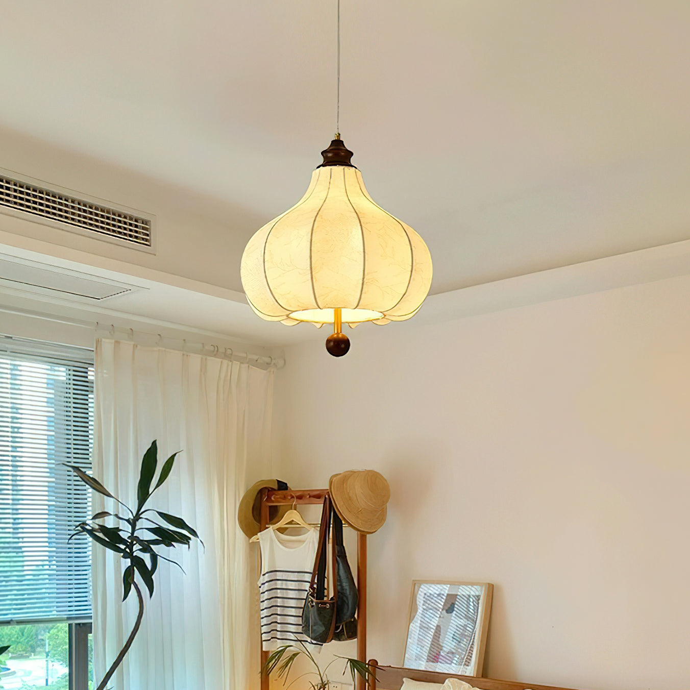 Stylish Chestnut Fabric Pendant Light - Modern Hanging Lamp for Dining Room, Kitchen Island & Bedroom Decor
