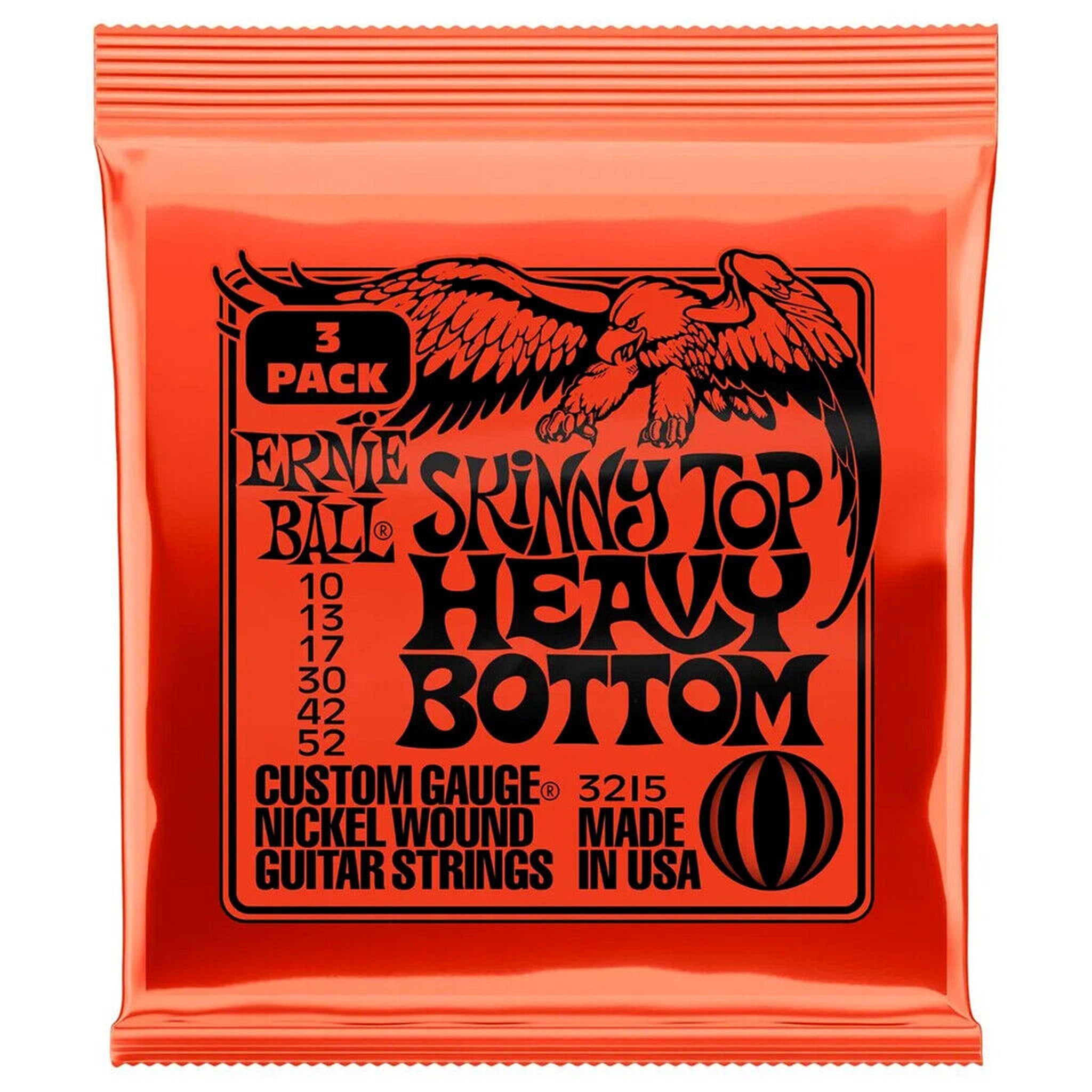 Ernie Ball Skinny Top Heavy Bottom Electric Guitar Strings 3-Pack (10-52 Gauge) - Perfect for Rock, Metal & Drop Tunings - Studio & Live Performance Strings