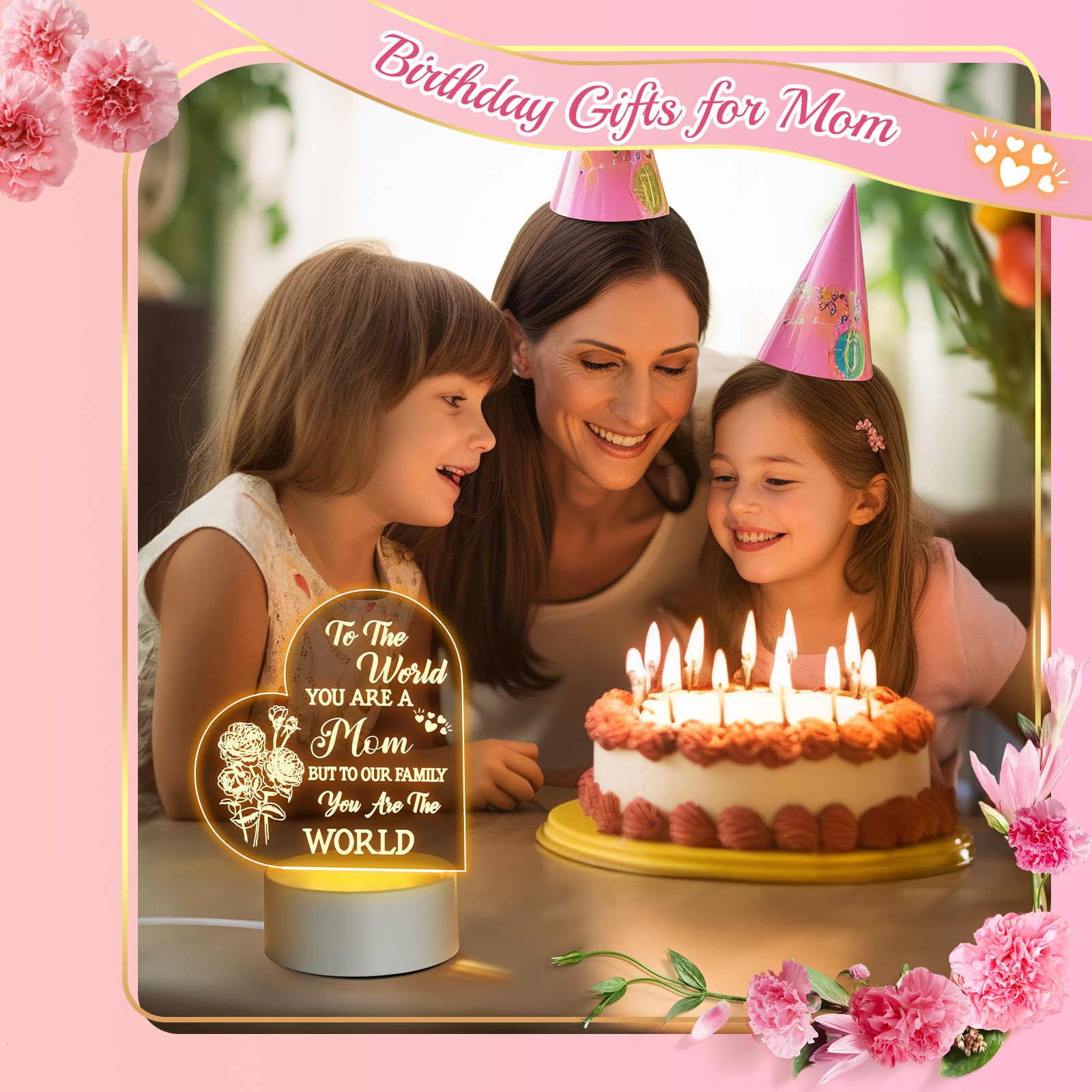 Personalised Mother's Day Gifts - Custom Night Light for Mom, Grandma, Wife, Daughter, Son, Mother-in-Law & New Moms - Acrylic Room Decoration for Pregnancy Announcement, Nursery & Bedroom