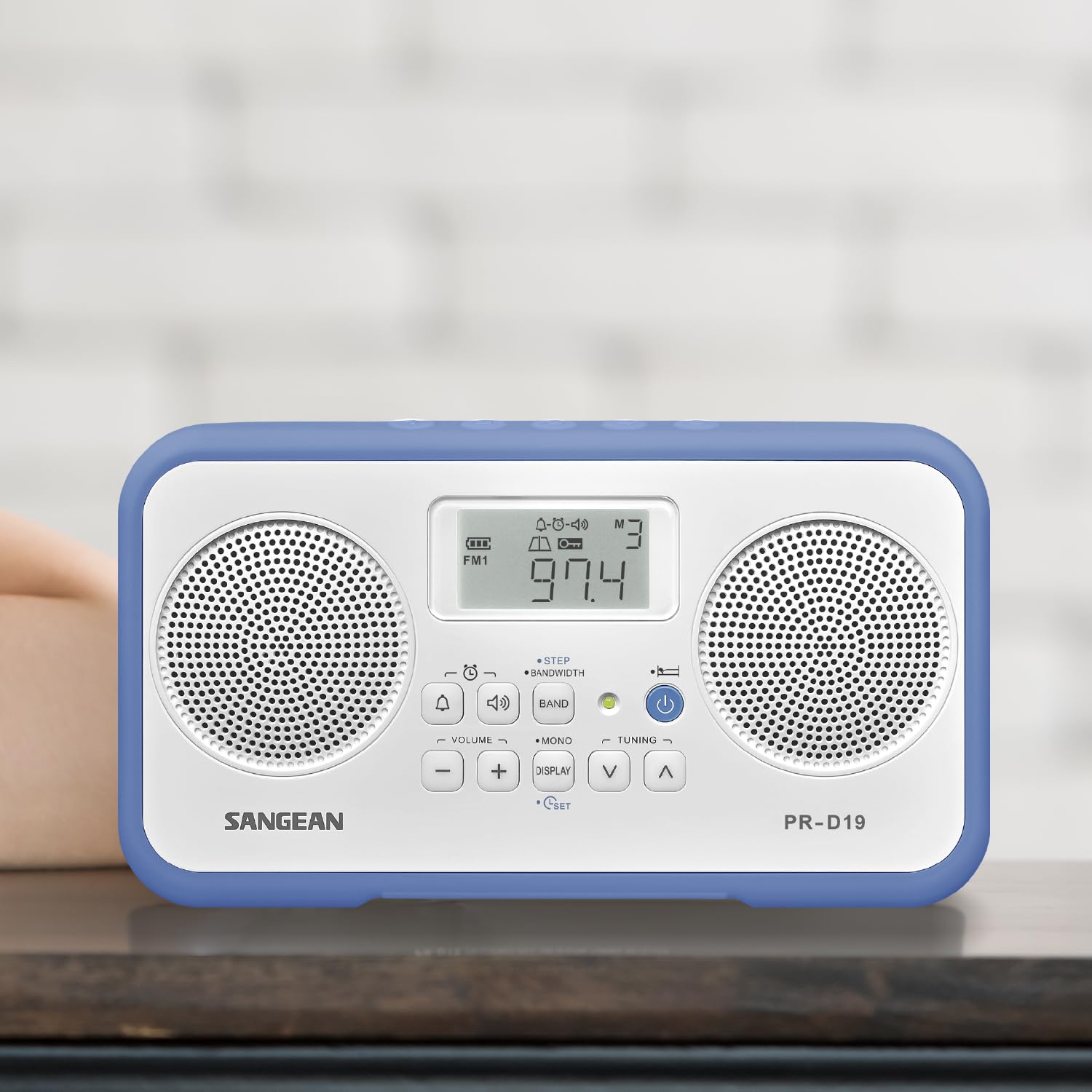 Sangean PR-D19BU FM/AM Digital Portable Radio with Stereo Sound & Protective Bumper - White/Blue - Perfect for Emergency, Outdoor, Home & Office Use