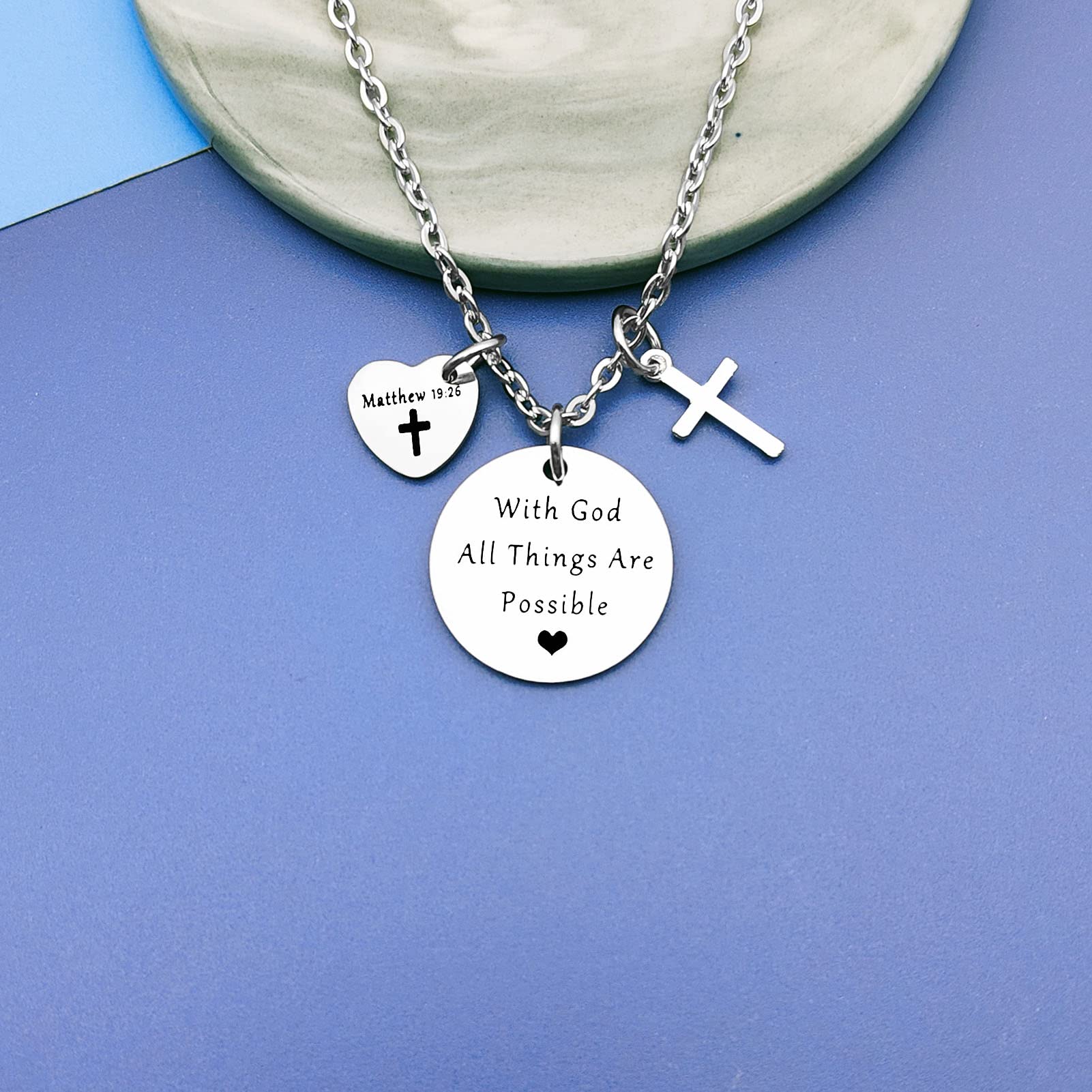 Bible Quotes Necklace - Inspirational Christian Jewelry for Women, Baptism Gift, Religious Keepsake for Goddaughter & Godson - Perfect for Church, Weddings & Daily Faith Reminder