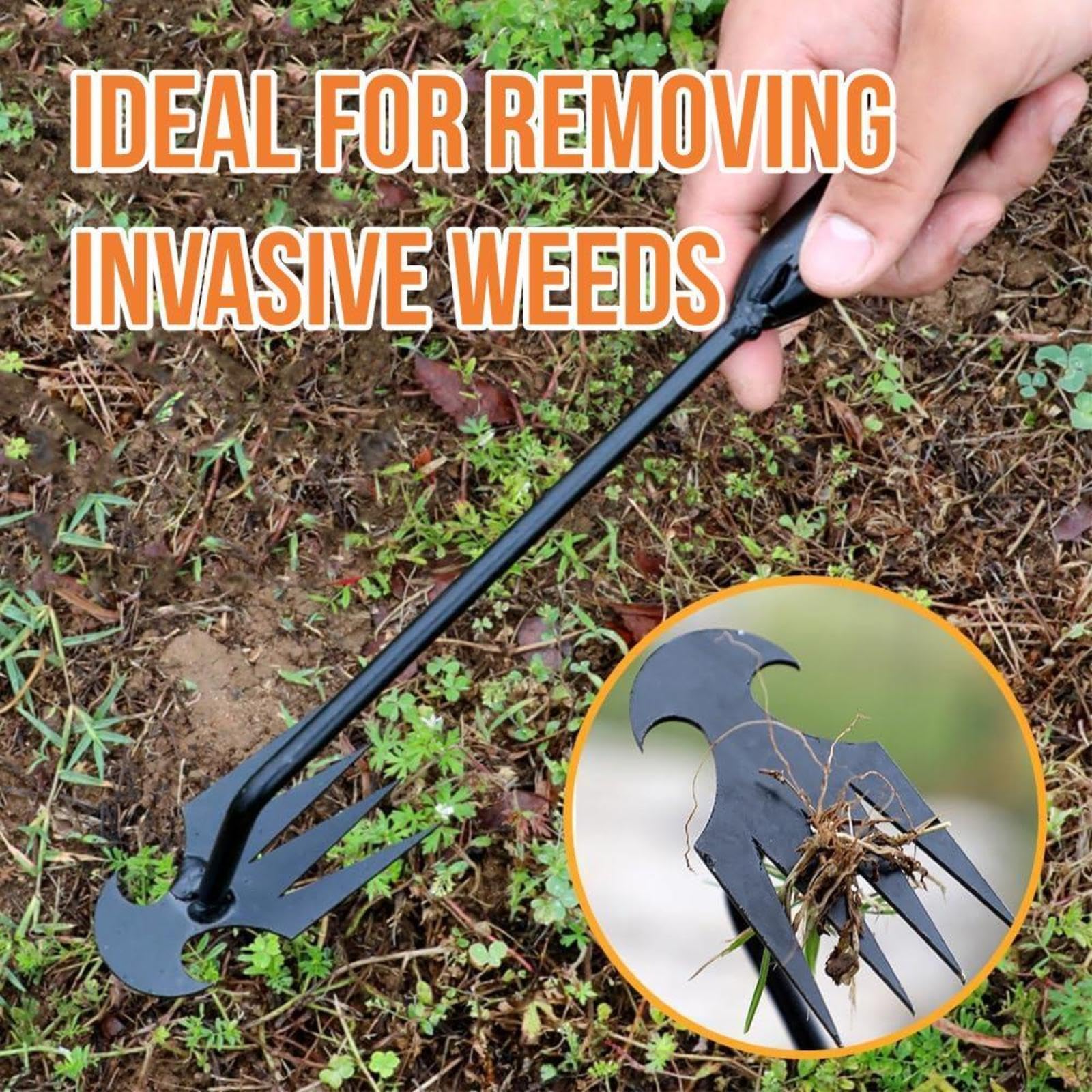 4-Claw Manganese Steel Weed Puller Tool - Heavy Duty Garden Weeder for Efficient Uprooting & Grass Removal | Perfect for Lawn Care, Flower Beds & Vegetable Gardening | Ergonomic Hand Weeder by MOTEERLLU