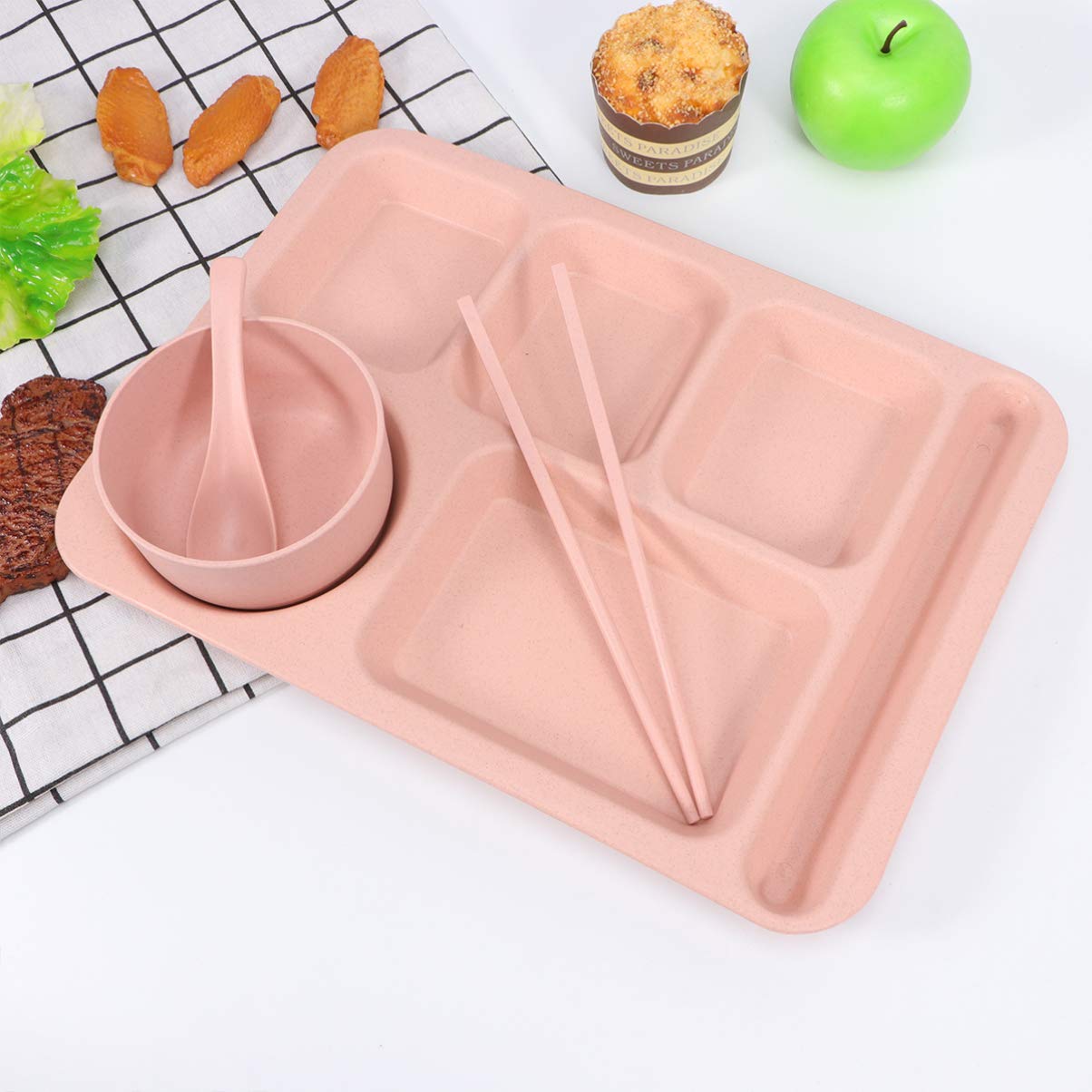 Cabilock 12-Piece Divided Snack Serving Tray Set - BPA-Free Wheat Straw Food Containers for Picnic, Appetizers, Lunch & Dinner | Reusable Eco-Friendly Plates for Home, School & Outdoor Dining