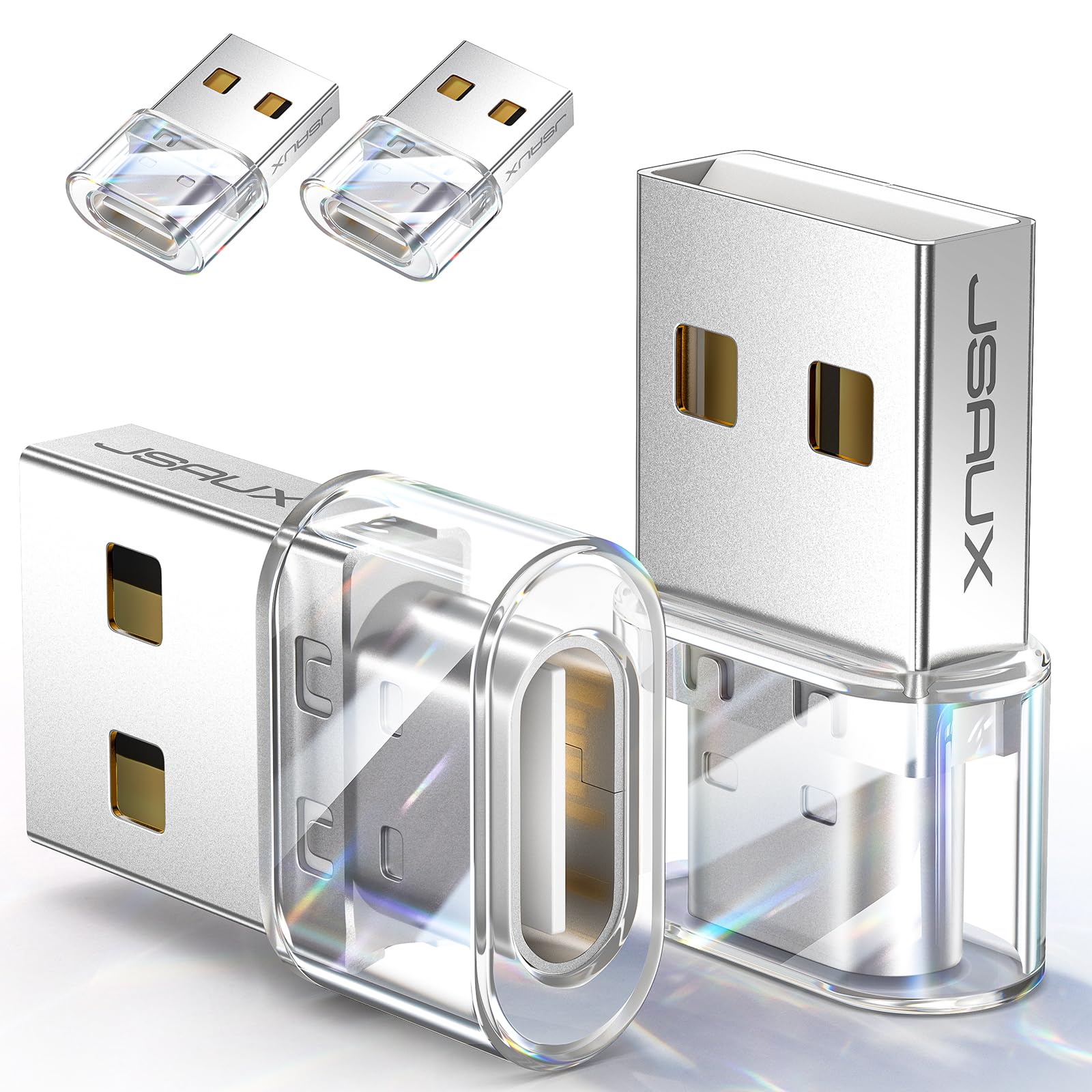 JSAUX USB C Female to USB Male Adapter 4-Pack - 3.1A Fast Charging Converter for iPhone 16/15/14/13 Pro Max, Apple Watch, Samsung Galaxy S24/S23 - Compatible with CarPlay & Android Auto - Crystal Clear Design for Home, Office & Travel Charging