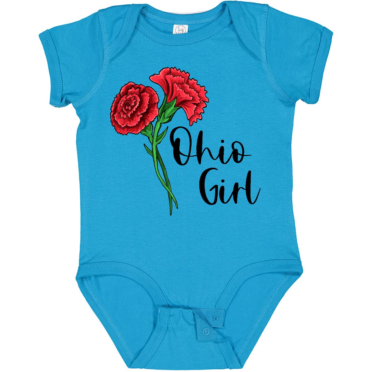 Inktastic Ohio Girl with Red Carnations Baby Bodysuit - Soft Cotton Onesie for Newborns & Infants - Perfect for Family Photos, Baby Showers & Everyday Wear
