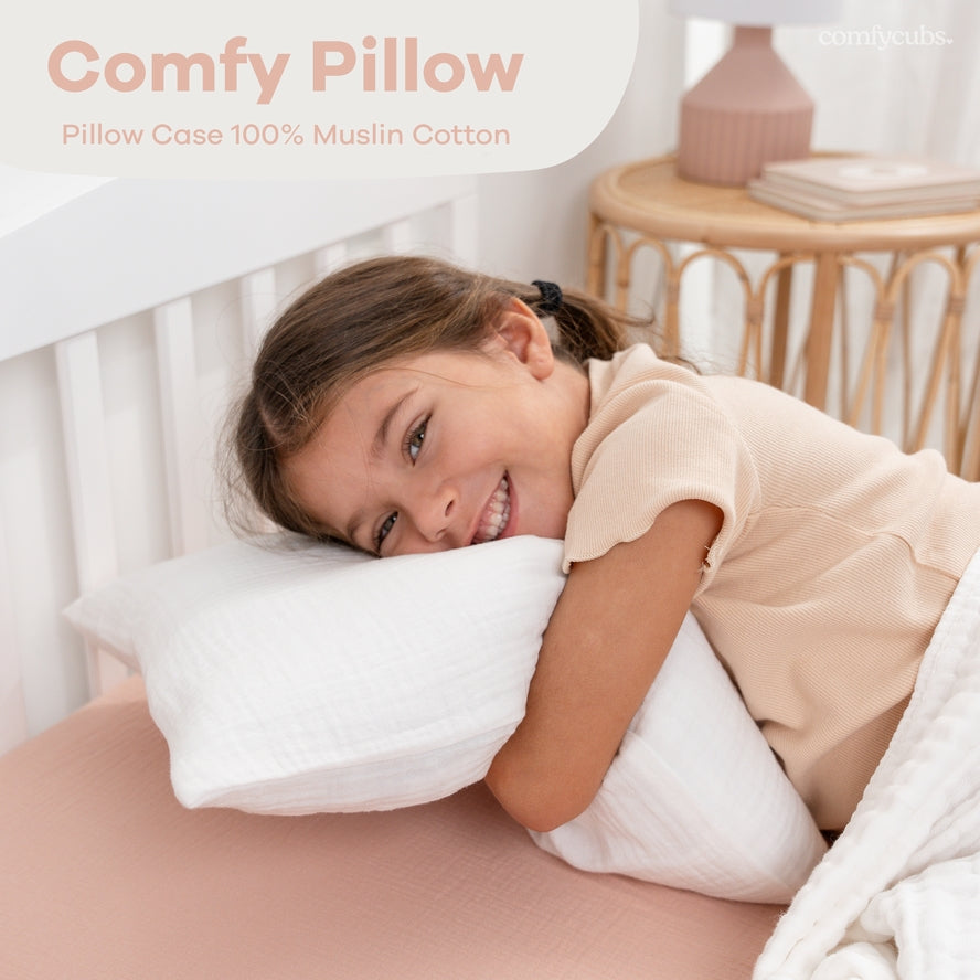 Comfy Cubs Toddler Pillow with Soft Muslin Cotton Pillowcase - Hypoallergenic & Breathable Baby Pillow for Nursery, Travel & Nap Time