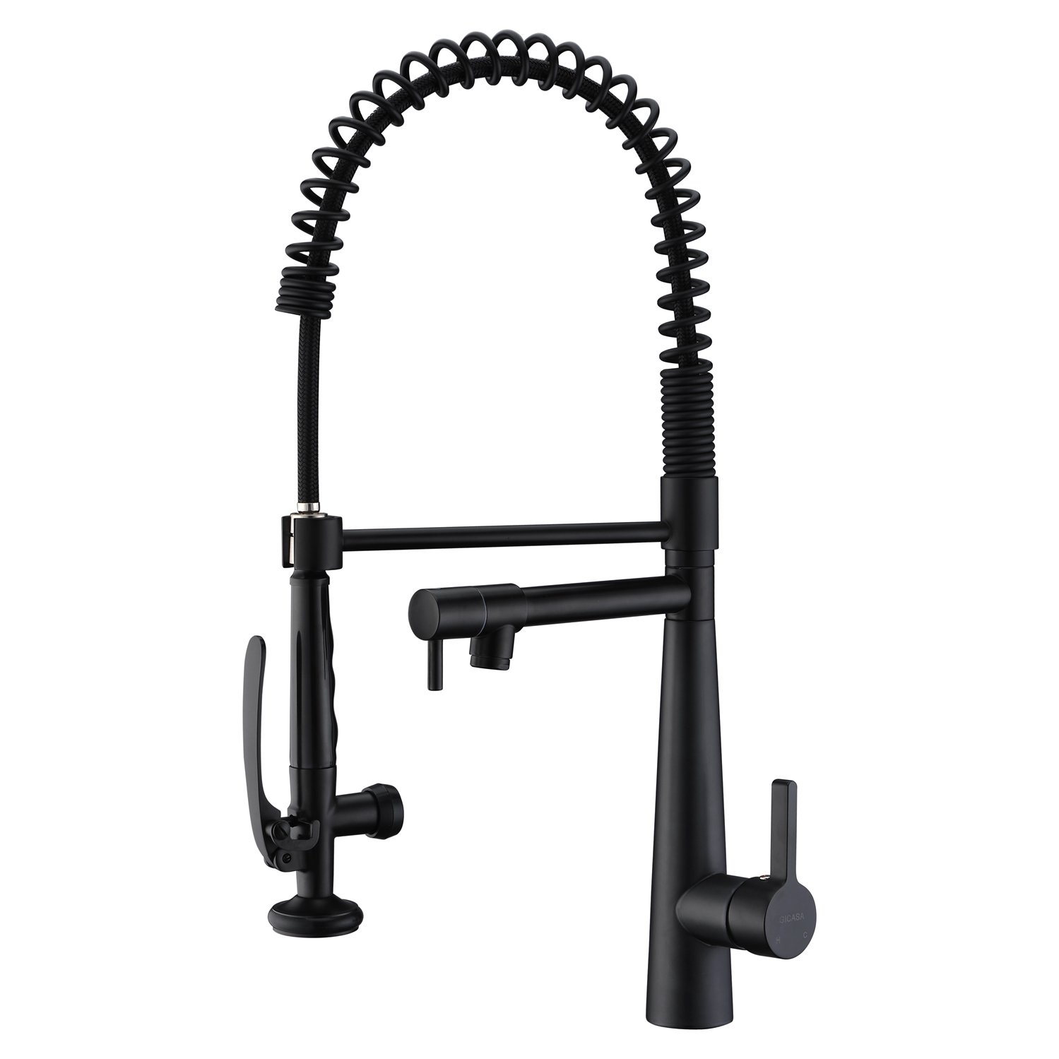 Premium Matte Black Solid Brass Kitchen Faucet - Heavy Duty Commercial Style Single Handle Pull Down Sprayer with Pot Filler - Ideal for Restaurants, Home Chefs & High-Traffic Kitchens