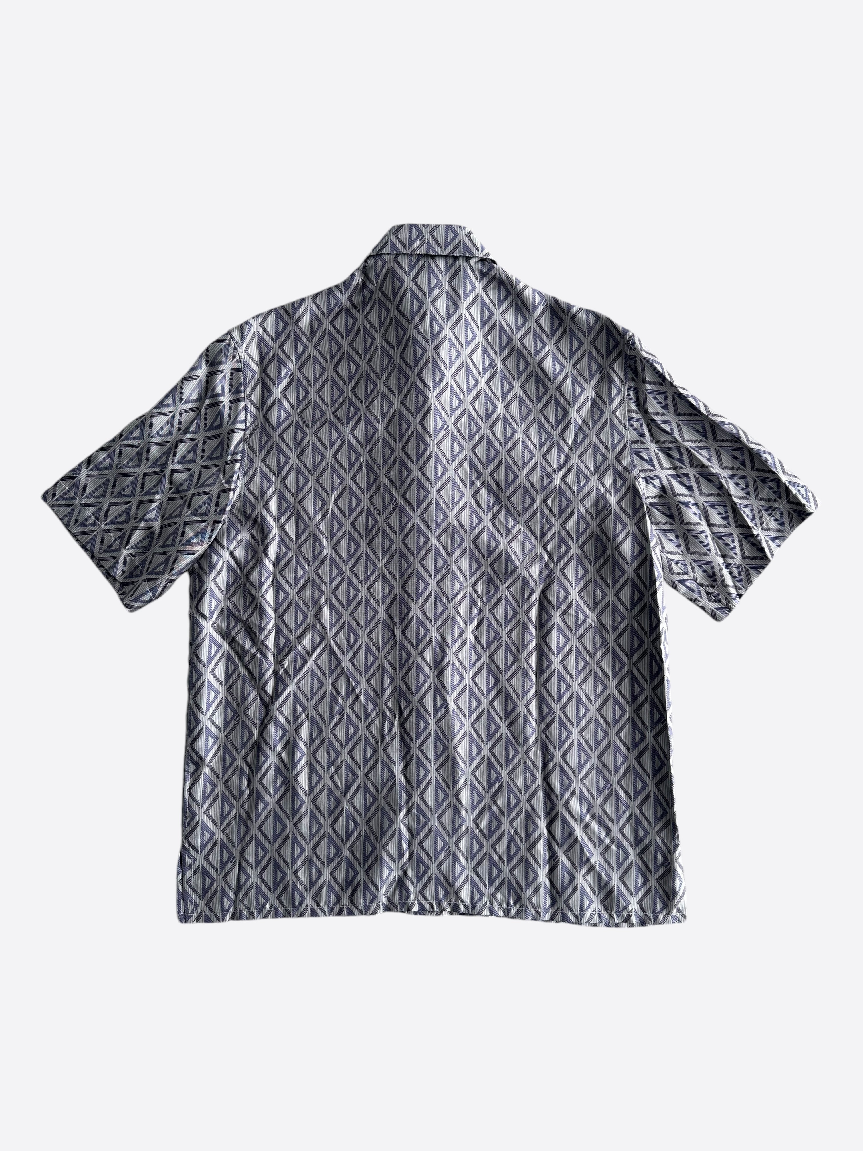 Dior Navy Blue CD Diamond Silk Button Up Shirt for Men - Luxury Formal Wear for Business, Parties & Special Occasions