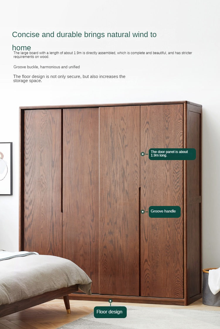 Solid Oak Wood Sliding Door Wardrobe Closet - Modern & Spacious Storage for Bedroom, Walk-In Closet, or Living Room Organization