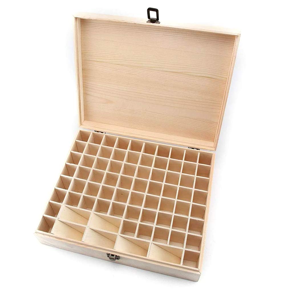 74 Grid Wooden Essential Oil Storage Box - Organize & Display Aromatherapy Oils - Perfect for Home Spa, Yoga Studio & Gift Giving