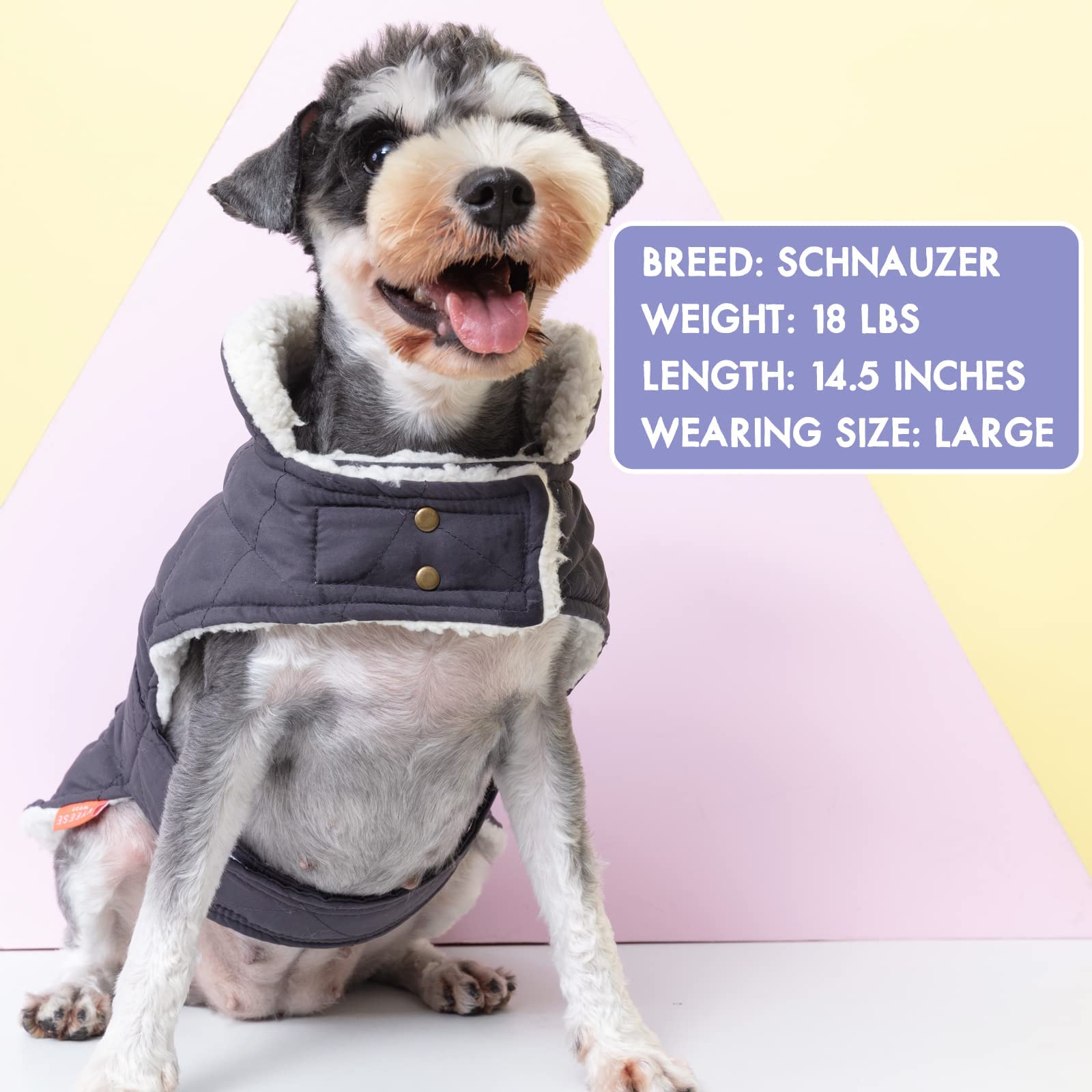 KYEESE Warm Windproof Padded Sherpa Dog Jacket with Furry Collar - Winter Coat for Small Dogs (Gray, Size S) - Perfect for Outdoor Walks & Cold Weather Protection
