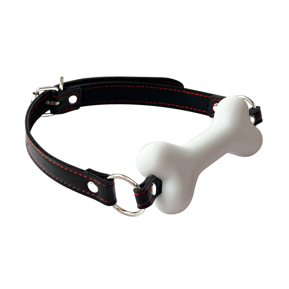 Adjustable White Dog Bone Mouth Gag - BDSM Bondage Fetish Toy for Couples & Lovers - Perfect for Role Play, Slave SM Games & Sensory Restraint Play - Soft Pet Bone Bite Ball for Safe Erotic Exploration