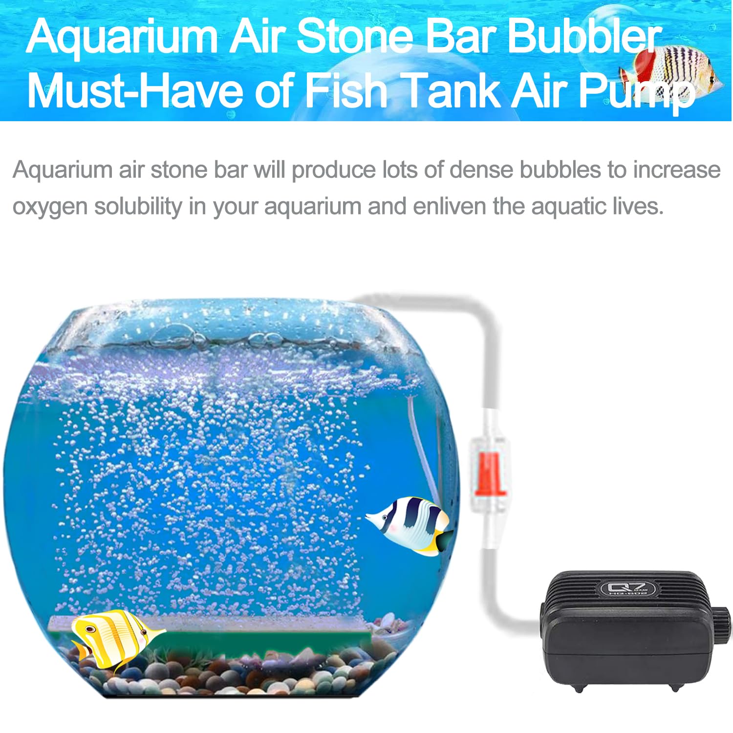 6 Inch Aquarium Air Stone Bar Kit - 5 Pack Square Oxygen Diffuser Bubble Stones for Fish Tank Pumps, Hydroponic DWC Buckets & Small Aquariums - Enhances Oxygenation for Healthier Fish & Plants