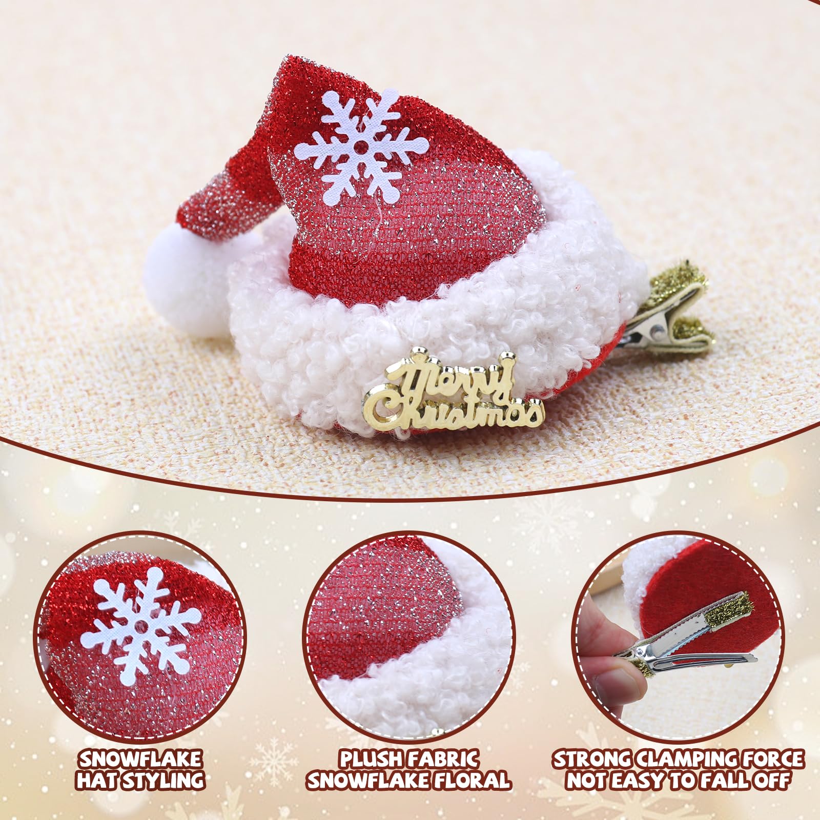 Totelux Christmas Santa Hat Hair Clips - Red Stripe Glitter Snowflake Barrettes, Cute Alligator Hair Clips for Women & Girls | Perfect for Christmas Parties, Cosplay Costumes & Festive Holiday Accessories