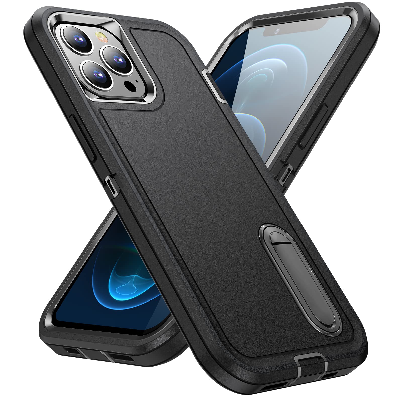 IDweel Heavy Duty Shockproof iPhone 12 Pro Max Case with Stand - Slim Fit 6.7 Inch Protective Cover | Anti-Scratch, Lightweight & Sturdy Hard Case (Black) - Perfect for Work, Travel & Everyday Protection