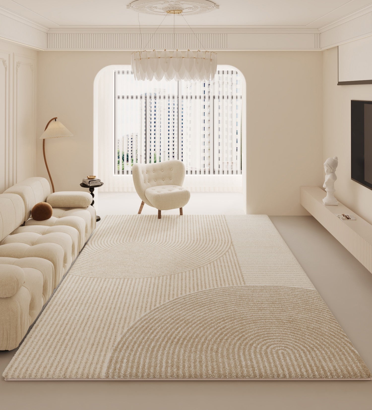 Soft Cream Modern Area Rugs - Geometric Contemporary Design for Living Room, Bedroom & Dining Room - Plush & Stylish Home Decor for Cozy Spaces