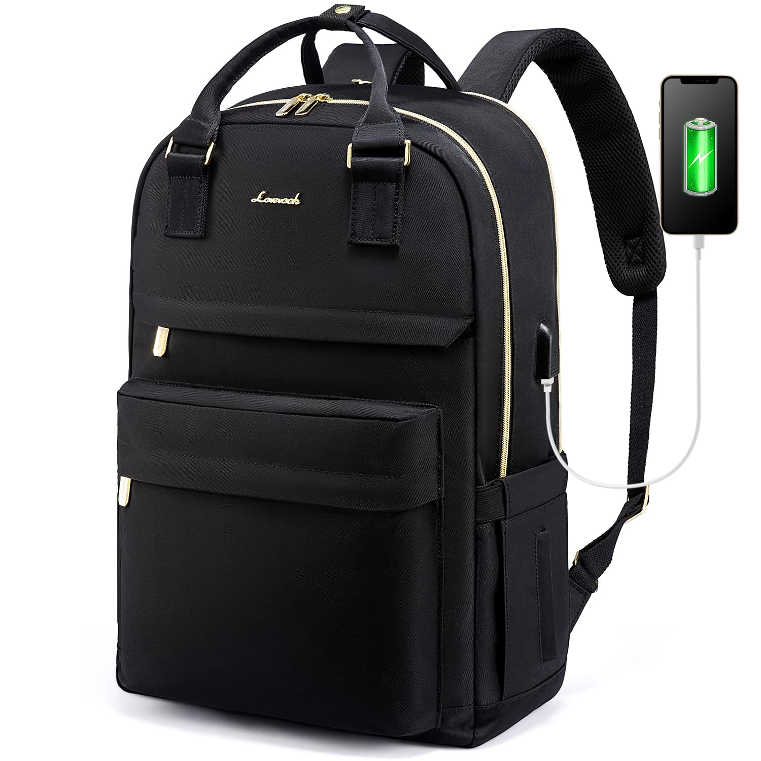LOVEVOOK 17 Inch Laptop Backpack for Women - Waterproof School Backpack with USB Charging Port, College Work Rucksack for Travel, Business & Daily Use - Black | Perfect for Commuting, Campus Life & Business Trips
