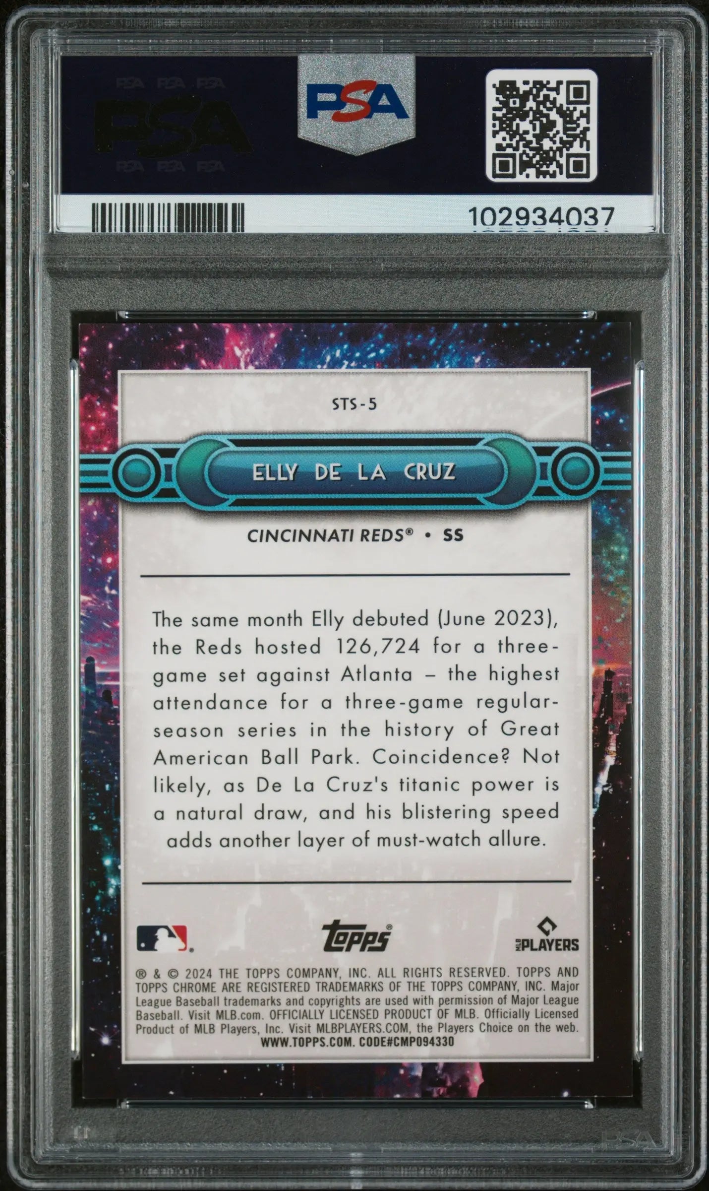 2024 Topps Chrome Swinging For The Stars Elly De La Cruz Rookie Card PSA 10 Gem Mint - Perfect for Baseball Card Collectors and Sports Memorabilia Enthusiasts