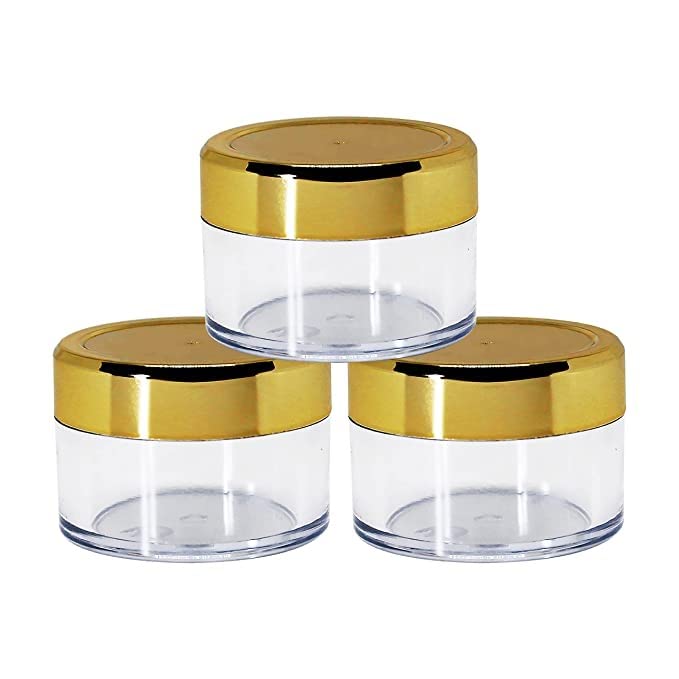 M.C. PIPWALA 15g Empty Acrylic Clear Cosmetic Jars with Gold Lids & Leakproof Inner Seals (Pack of 3) - Perfect for DIY Skincare, Makeup Organizers & Travel-Friendly Beauty Containers