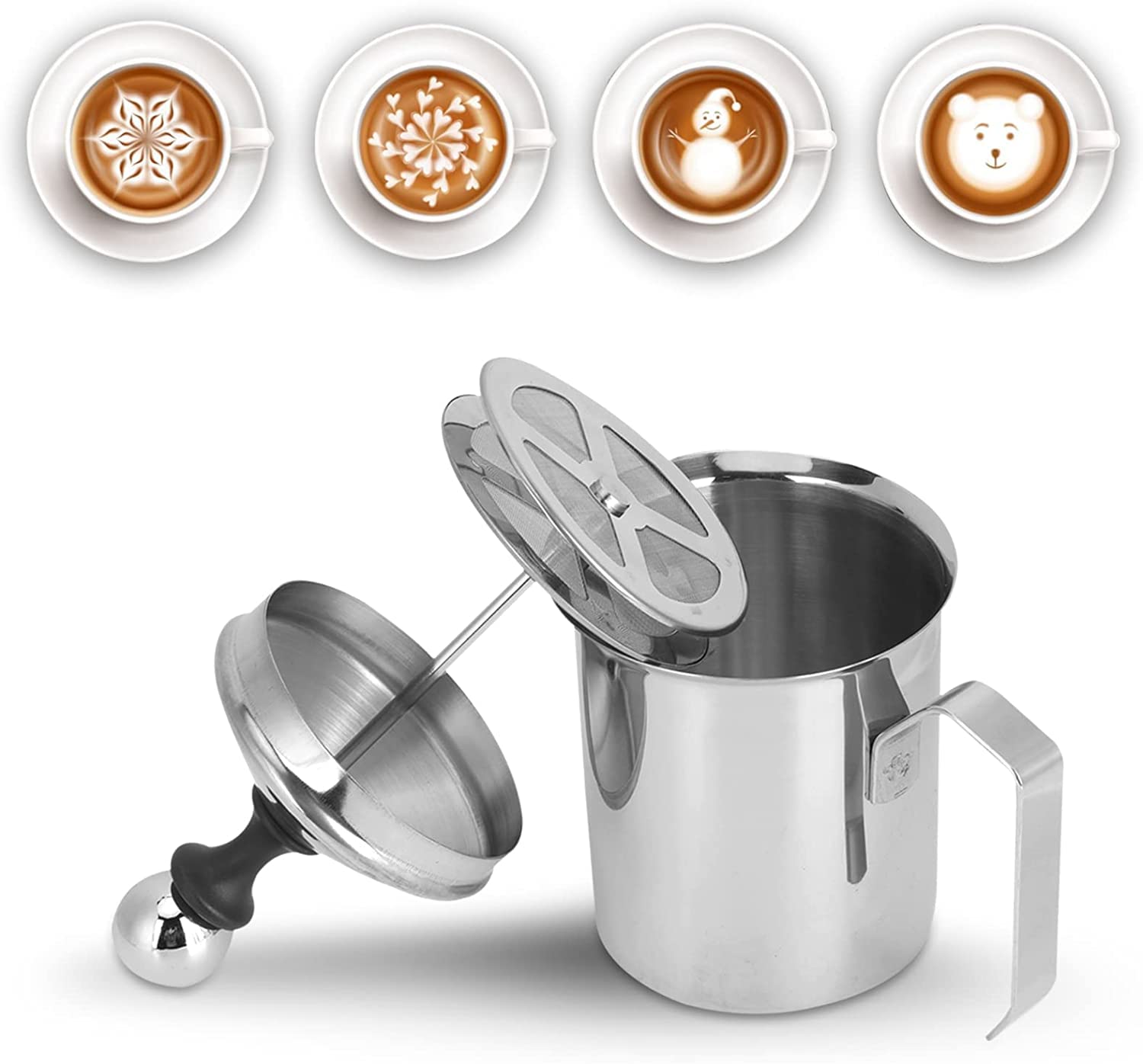 Stainless Steel Milk Frother Pitcher 27oz/800ml - Manual Coffee Milk Foamer for Latte, Cappuccino & Hot Chocolate - Barista Quality Milk Creamer with Ergonomic Handle - Perfect for Home Coffee Making & Cafe Use