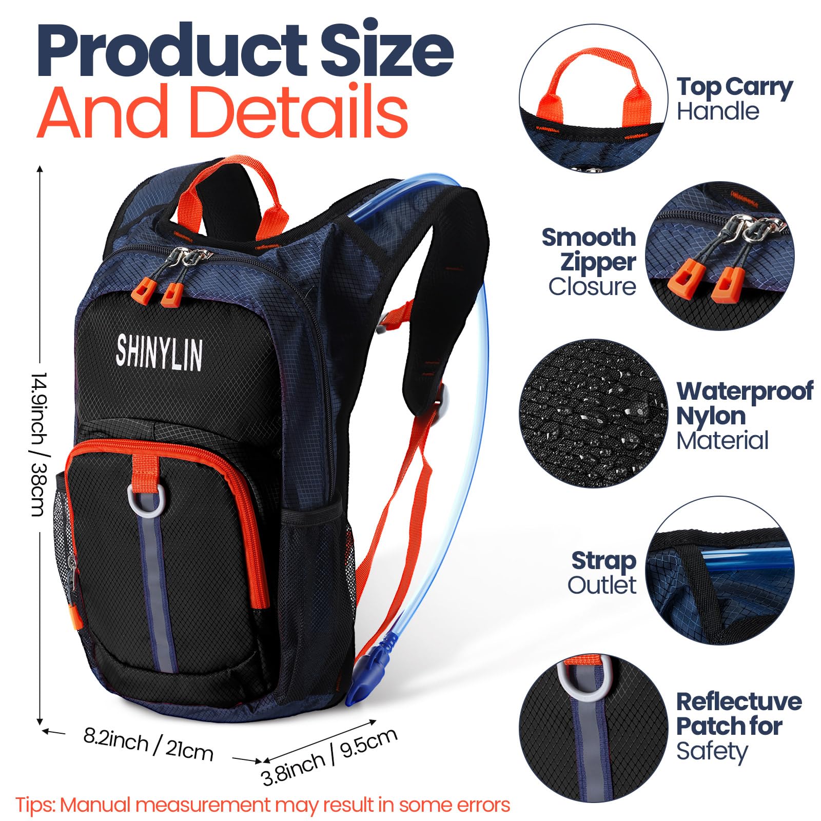 Shinylin 2 Pack Kids Hydration Backpack with 1.5L Water Bladder - Lightweight Hiking Backpack for Boys & Girls - Perfect for Biking, Running, Climbing & Outdoor Adventures