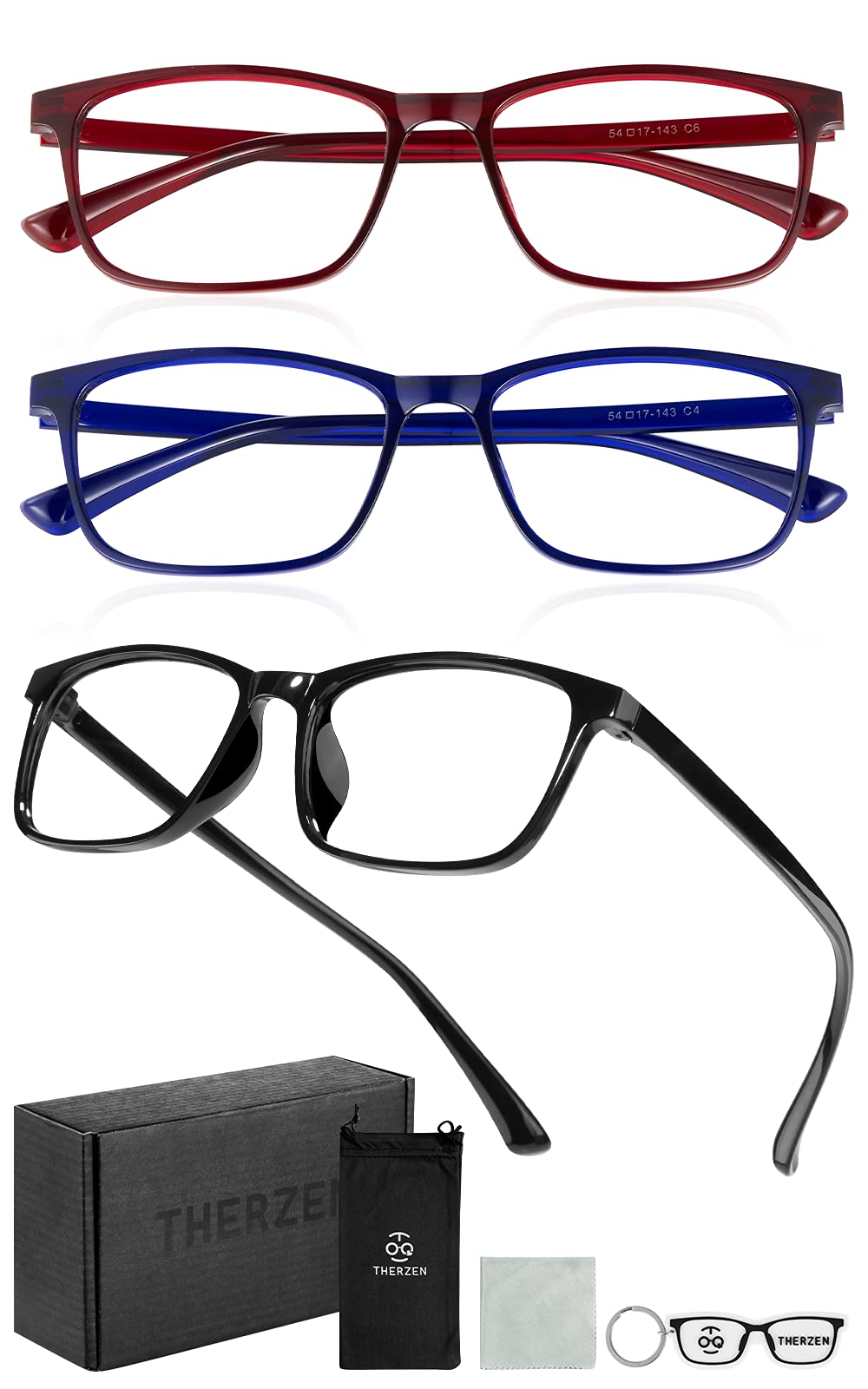 Blue Light Blocking Glasses - 3 Pack Lightweight Anti Eye Strain Computer Glasses for Men & Women, UV Protection Gaming & Reading Glasses, Non-Prescription Anti-Fatigue Square Frame Eyewear - Perfect for Office Work, Online Classes, and Late-Night Screen Use