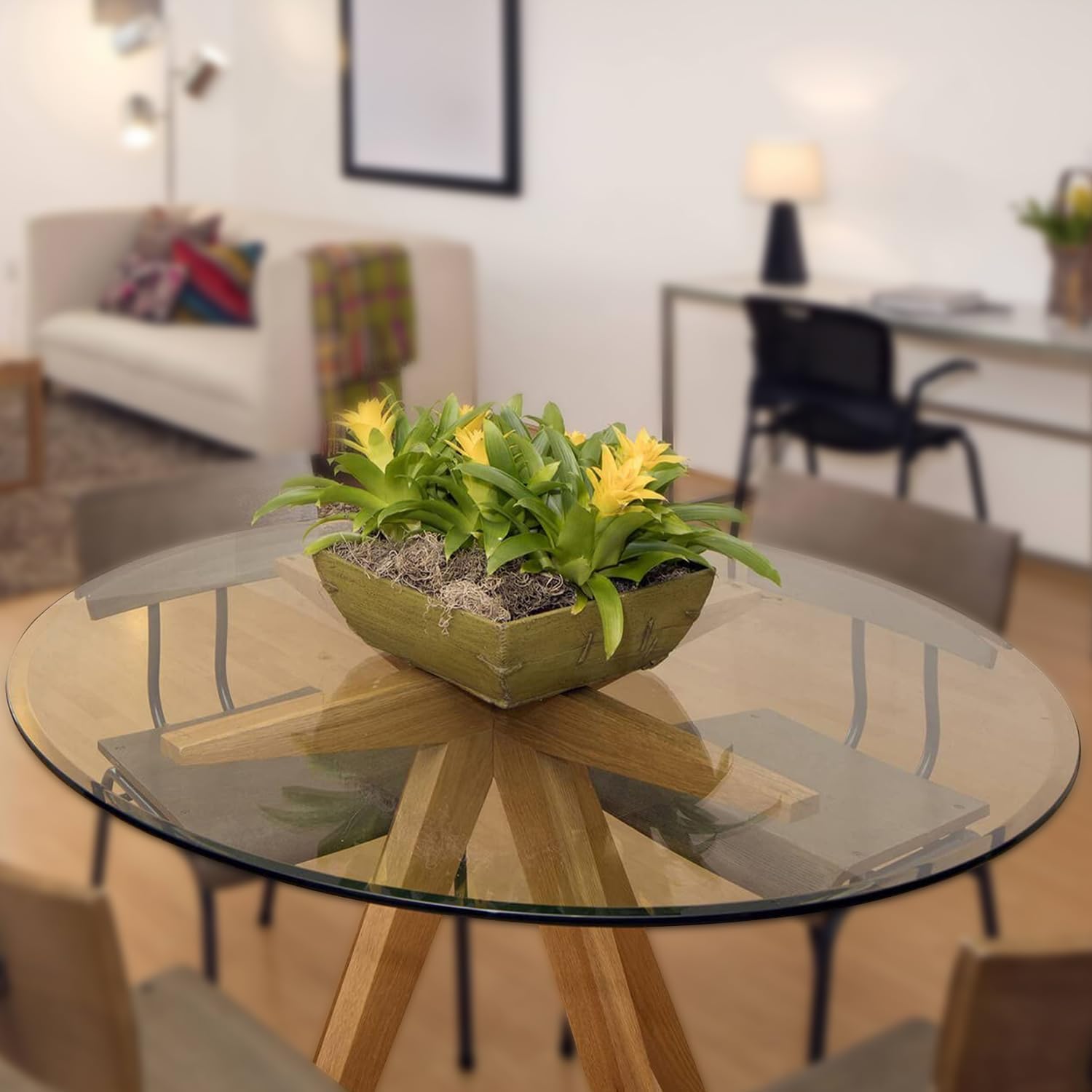42 Inch Round Tempered Glass Table Top - Clear DIY Replacement Glass Plate with Chamfered Polished Edge - Durable China-Made Tempered Glass for Dining Tables, Coffee Tables, and Office Desks