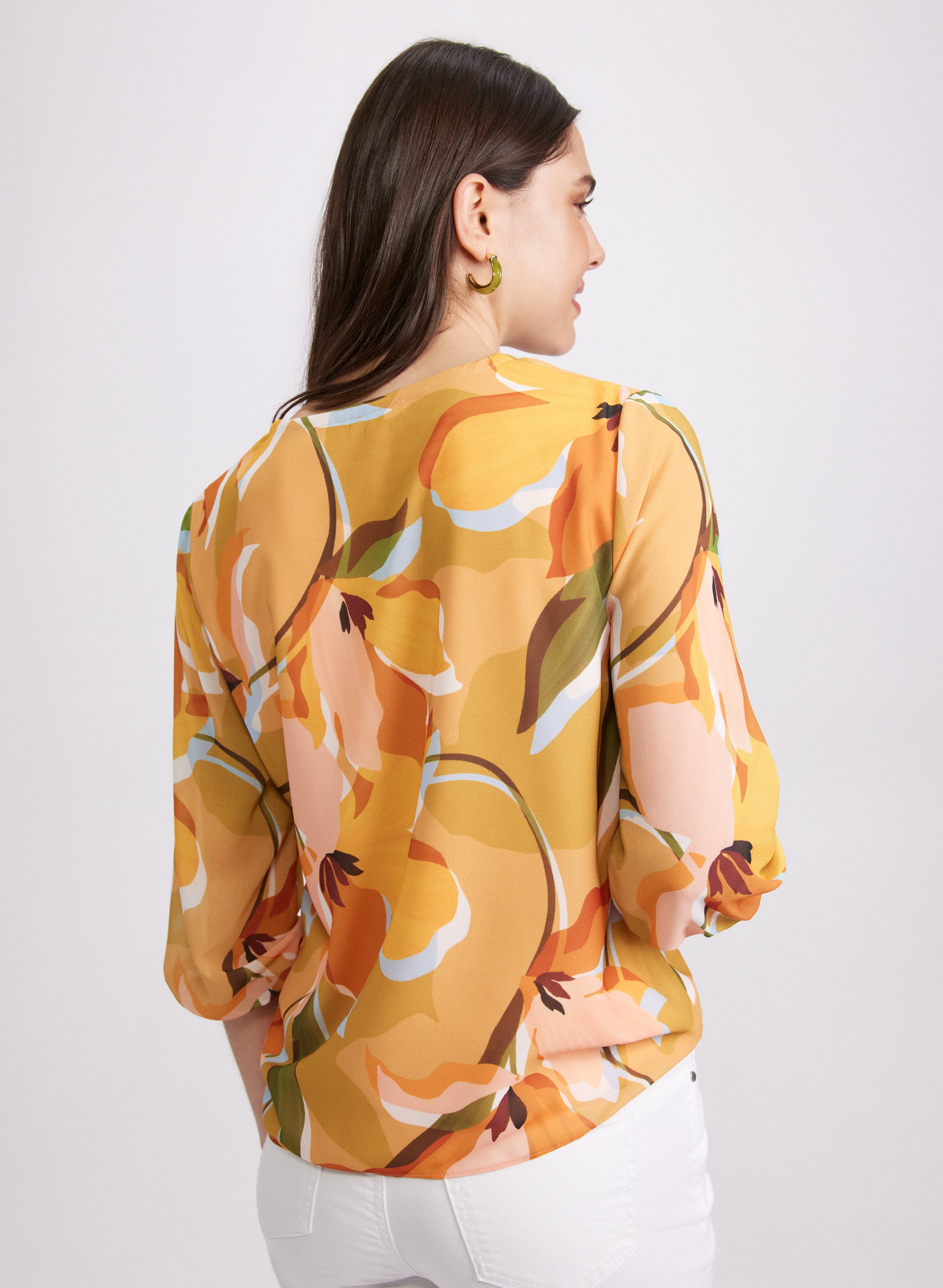 Floral Split Neck Blouse for Women - Elegant Floral Print Tunic Top with V-Neck Design | Perfect for Office, Date Night & Spring Outfits