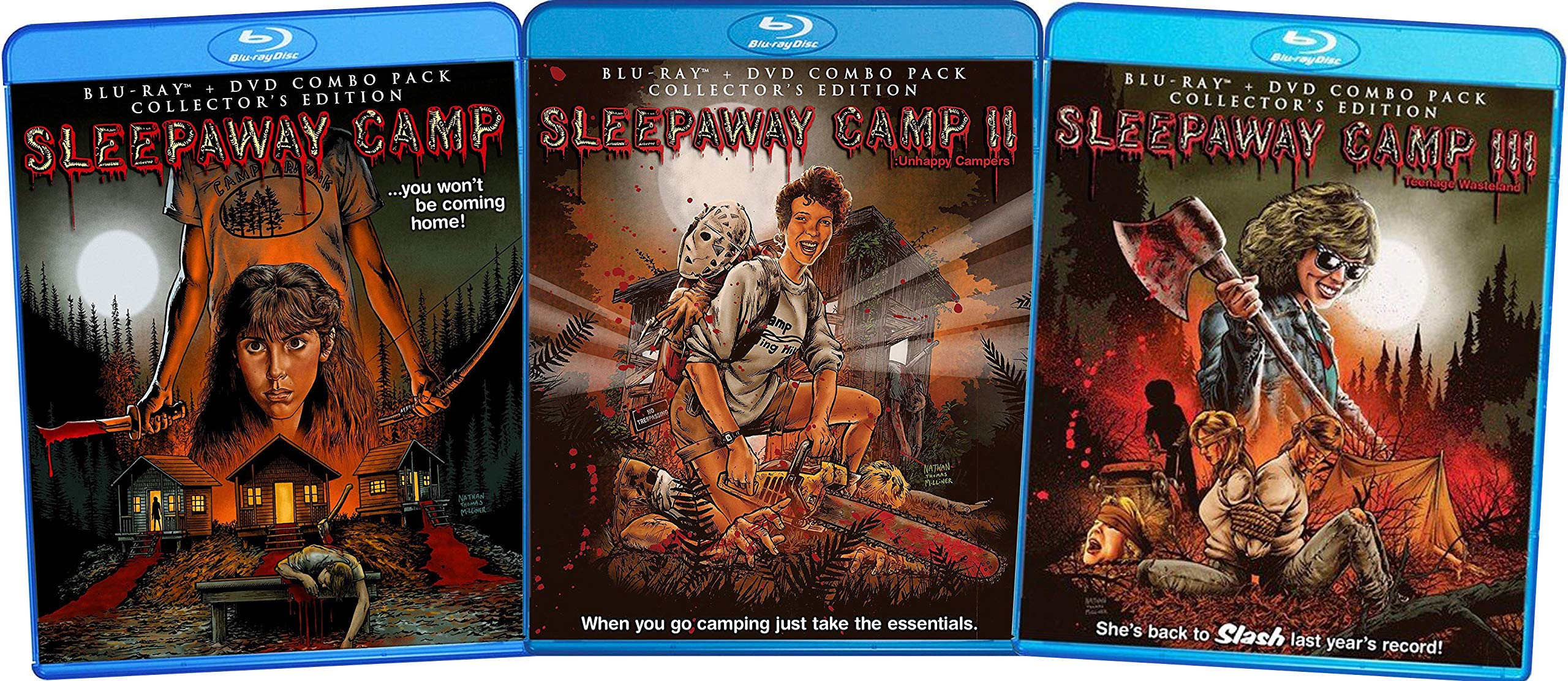 Sleepaway Camp Complete Movies 1-3: DVD & Blu-ray Combo Pack Collection - Horror Movie Series for Halloween Nights & Slasher Film Marathons
