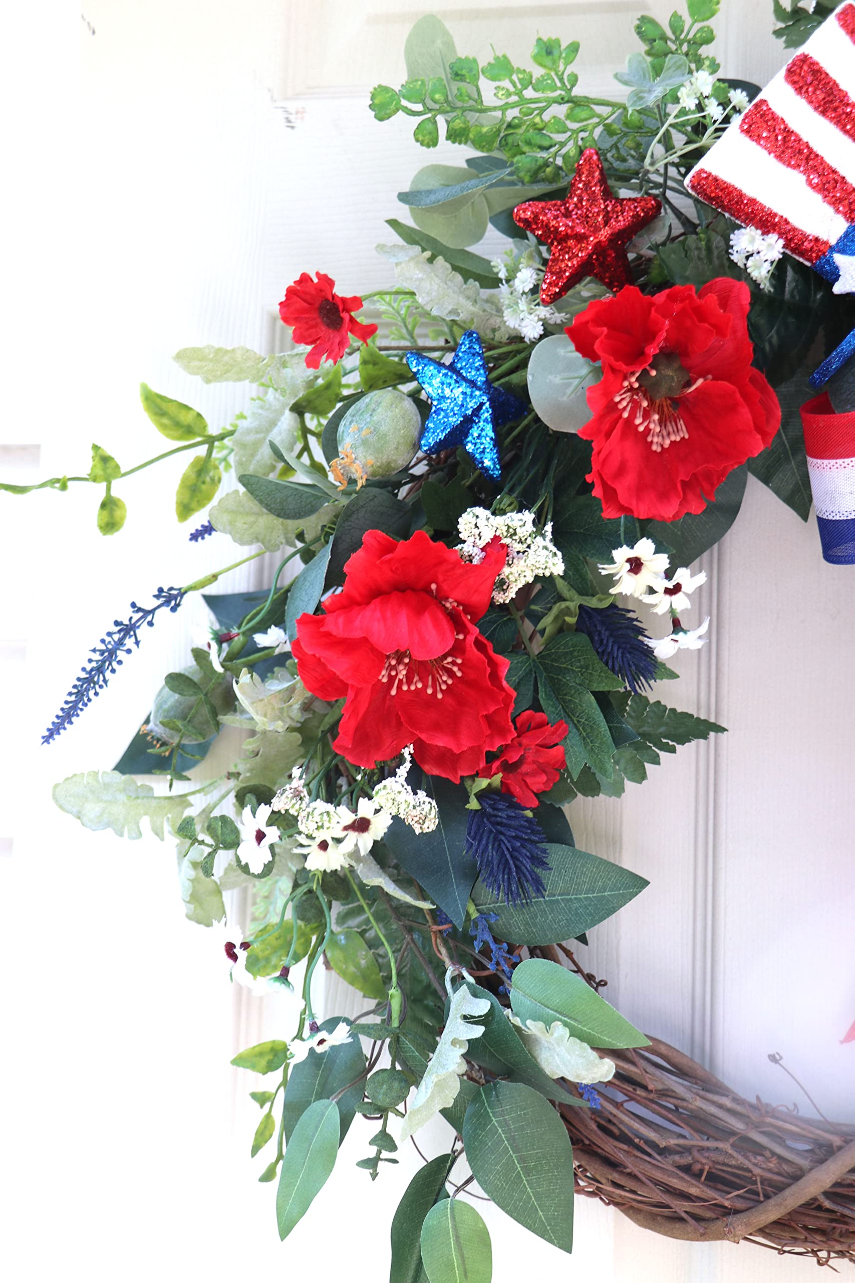 Extra Large Patriotic Wreath for Front Door - 4th of July Americana Decor in Red, White & Blue | Perfect for Independence Day, Memorial Day & Veterans Day Home Decor
