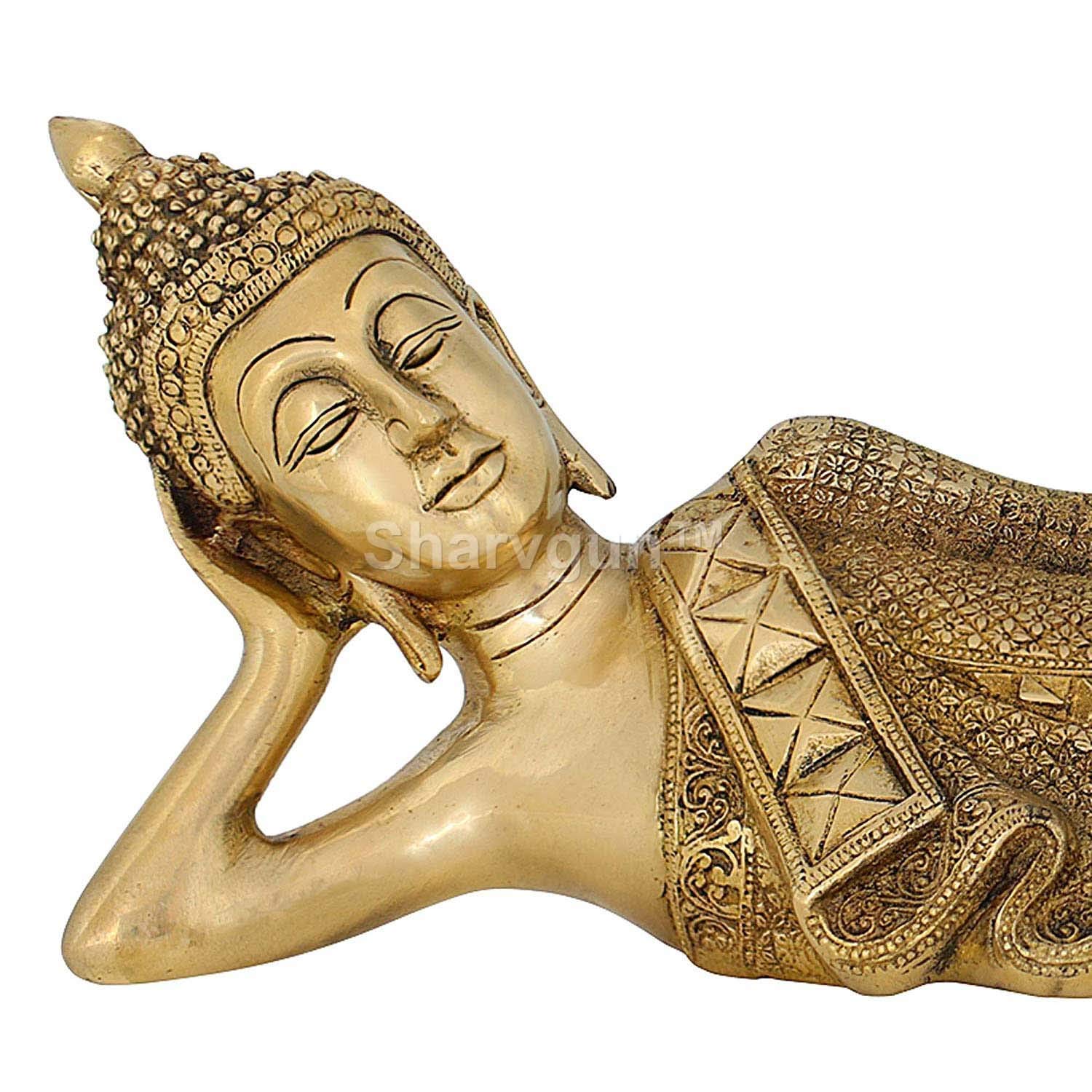Sharvgun 17-inch Brass Sleeping Buddha Statue - Handcrafted Buddhist Art for Meditation & Home Decor - Perfect Spiritual Gift for Yoga Studios, Zen Gardens & Peaceful Spaces