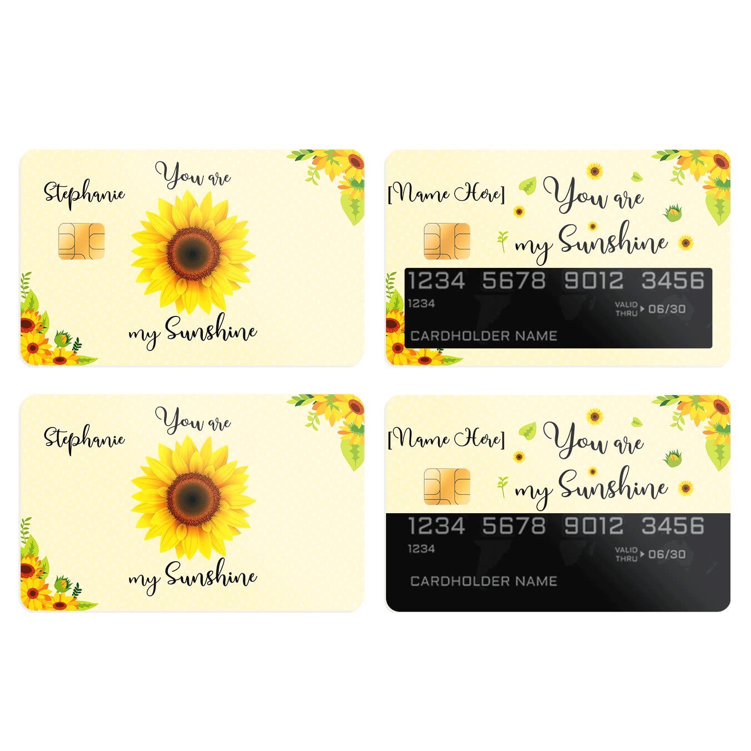 Customized Sunflower Credit Card Stickers - Personalized Name & Quote Vinyl Skin Wraps with Glitter - Perfect Gift for Women, Men, Family & Friends (3-Pack) - Great for Birthdays, Valentine's Day, Holidays & Everyday Wallet Decoration