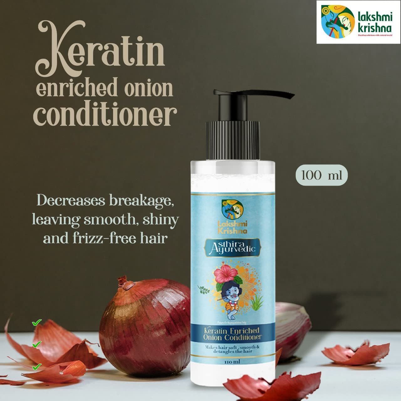 Lakshmi Krishna Keratin Enriched Onion Hair Conditioner with Bhringraj & Olive Oil - 110ml for Silky Smooth Hair Repair | Deep Nourishment for Dry, Damaged Hair | Perfect for Daily Use & Hair Spa Treatments