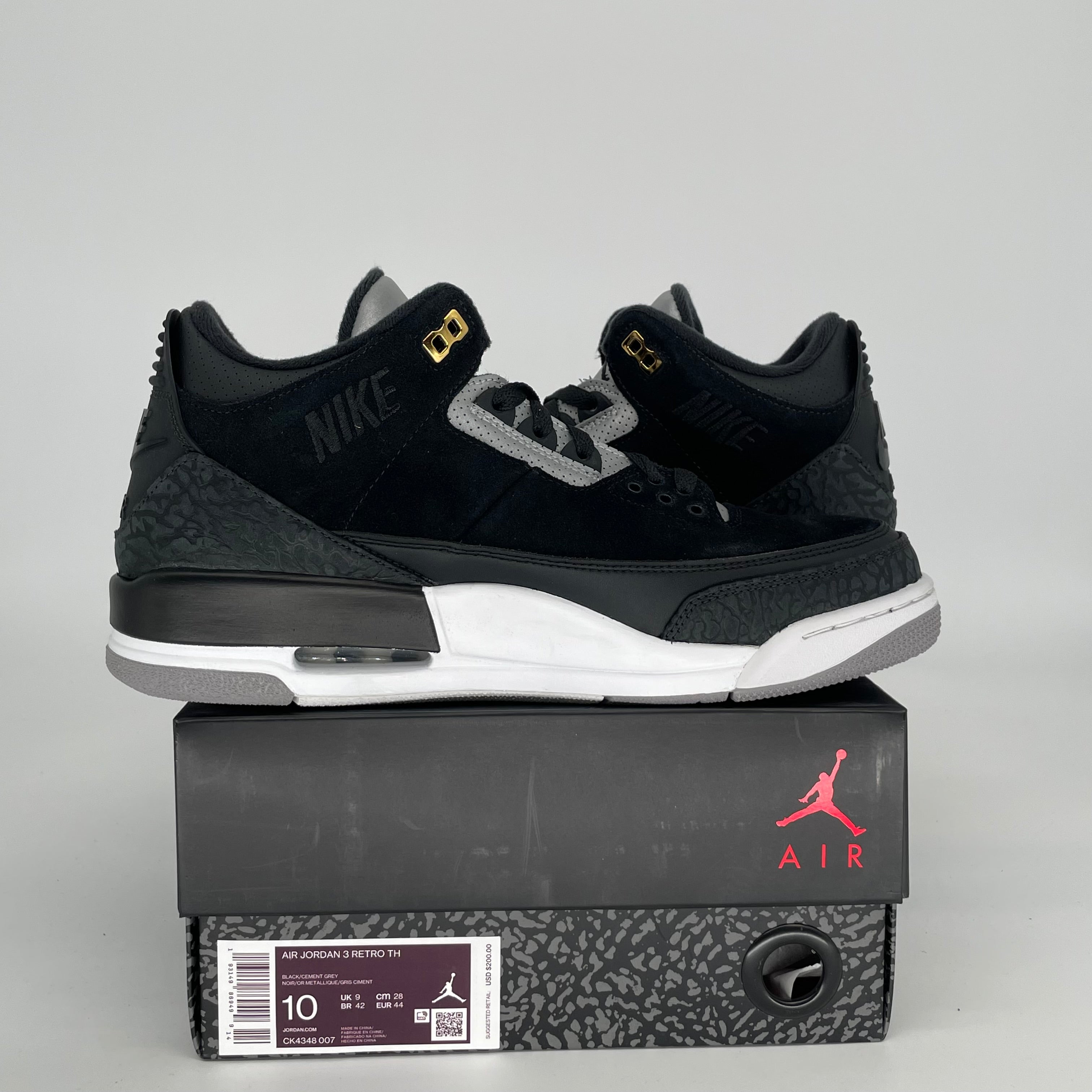 AIR JORDAN 3 TINKER Black Cement Gold Men's Basketball Shoes Size 10 - CK4348-007 | Retro Sneakers for Streetwear & Basketball Games
