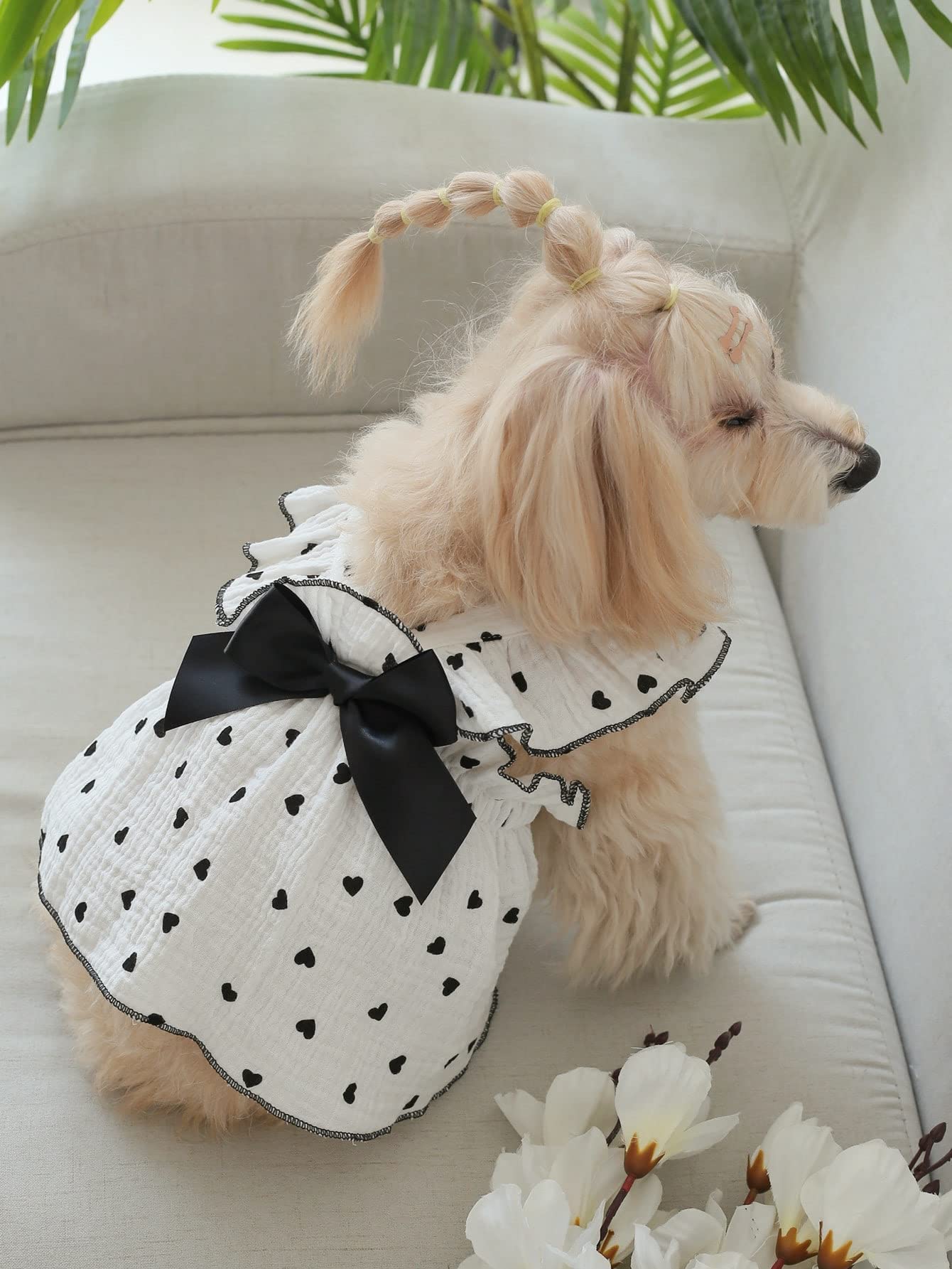 Cute Heart Print Dog Dress with Bow - Puppy Tutu Skirt for Chihuahua, Teddy & Pomeranian - Birthday & Holiday Pet Costume for Small, Medium & Large Dogs (Black, Medium) - Perfect for Parties, Photo Shoots & Special Occasions