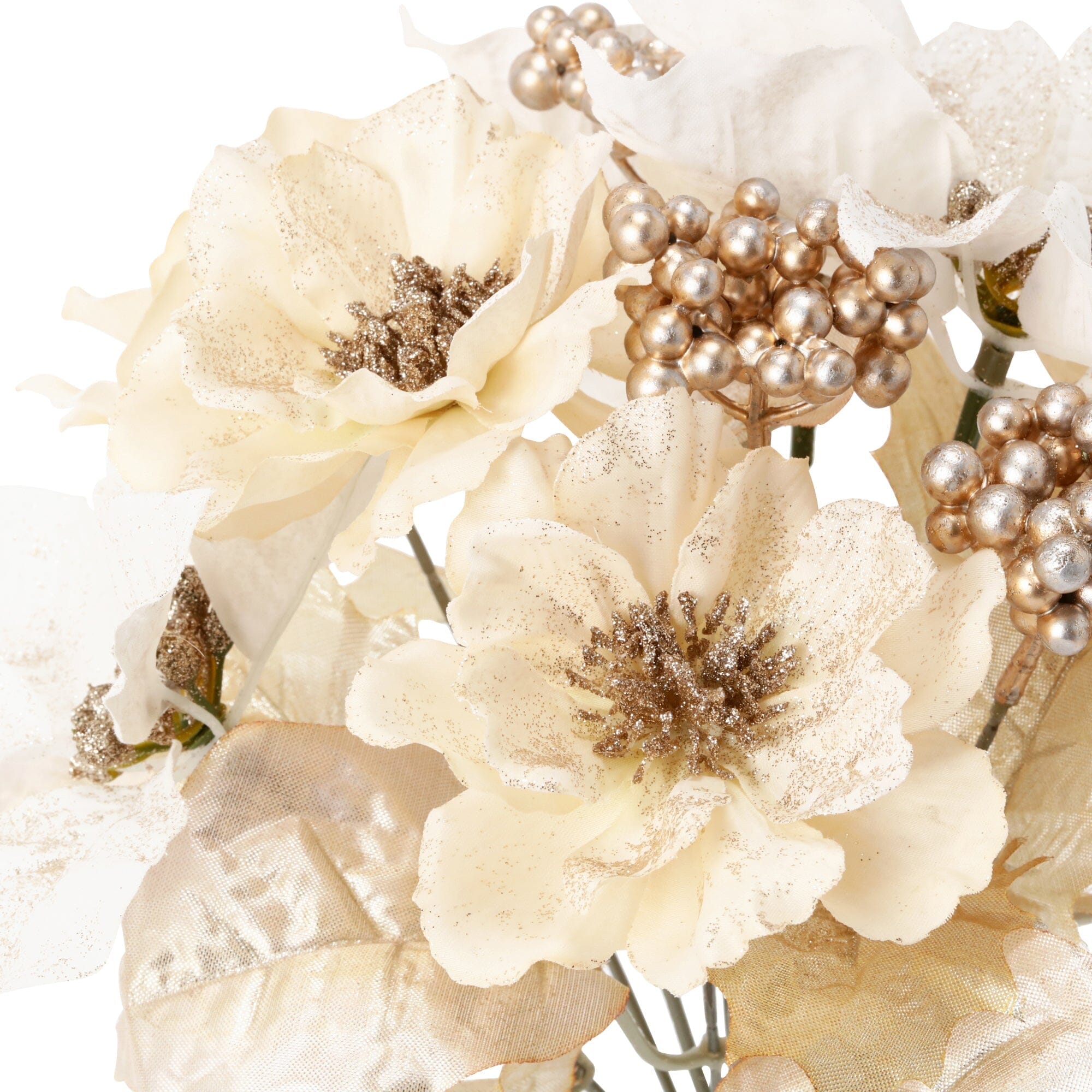 White Poinsettia Bush Artificial Christmas Flowers - Perfect for Holiday Decorations, Home & Office Festive Decor