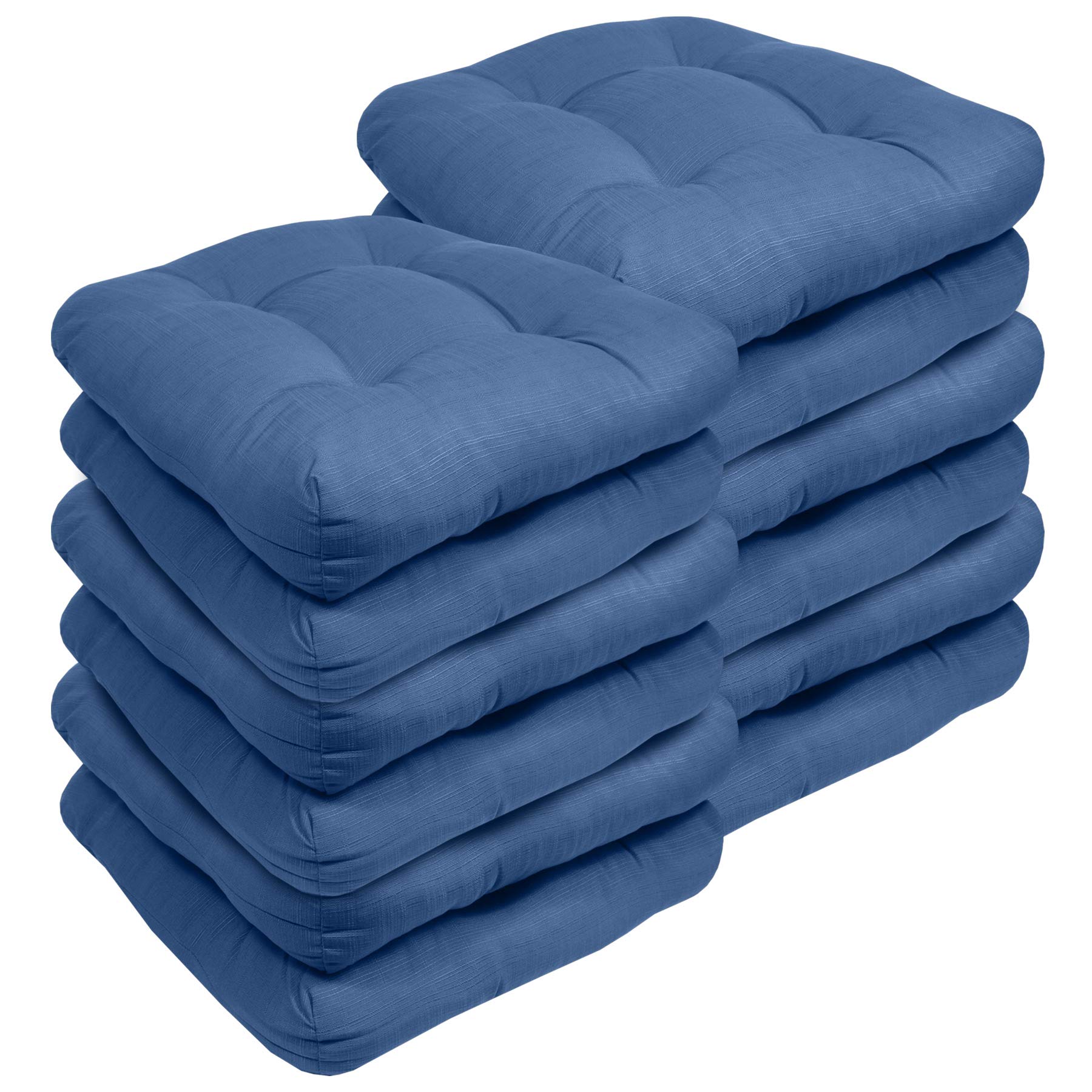 Premium Outdoor Chair Cushions 19x19 Inch - Thick Tufted Seat Covers with Comfortable Fiber Fill - Sweet Home Collection (12-Pack, Blue) - Perfect for Patio Furniture, Deck Chairs, and Poolside Lounging