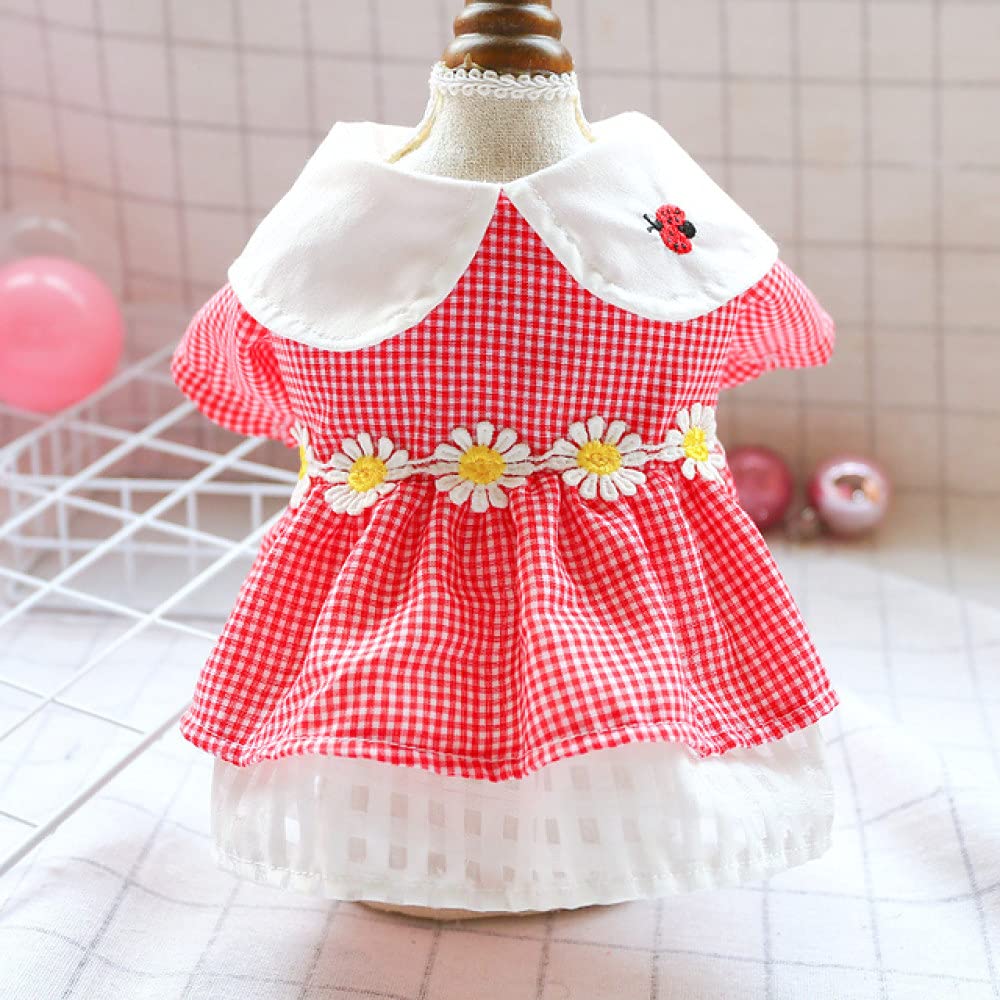 HUANSUN Cute Plaid Dog Dress for Small Medium Dogs - Spring Summer Pet Clothes, Cat Apparel, Puppy Skirt Costume (Red, Size L) - Perfect for Outdoor Walks, Pet Parties & Photo Shoots