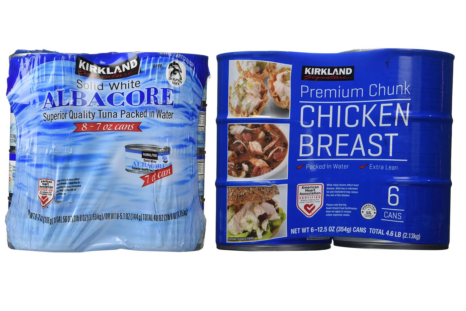 Kirkland Signature Solid White Albacore Tuna & Premium Chunk Chicken Breast Bundle - 3 LB 8 oz Tuna + 4.6 LB Chicken - High Protein Meal Prep, Keto & Paleo Diet Friendly - Perfect for Salads, Sandwiches & Healthy Meal Planning