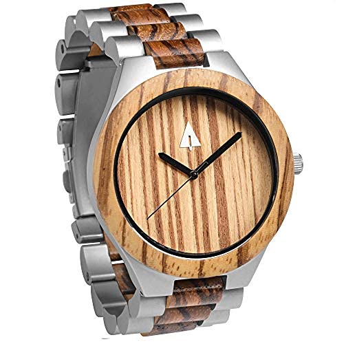 Premium Zebrawood Wooden Watch for Men - Japanese Quartz Analog with Adjustable Stainless Steel Buckle - Stylish Exotic Wooden Strap - Perfect for Casual Wear, Office & Outdoor Activities