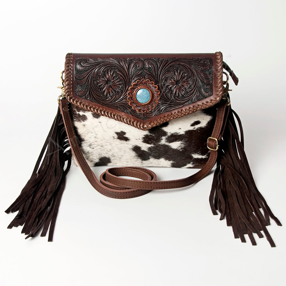 American Darling ADBGD121 Genuine Leather Women's Western Handbag - Hand Tooled Hair On Leather Envelope Purse for Cowgirl Style & Everyday Use