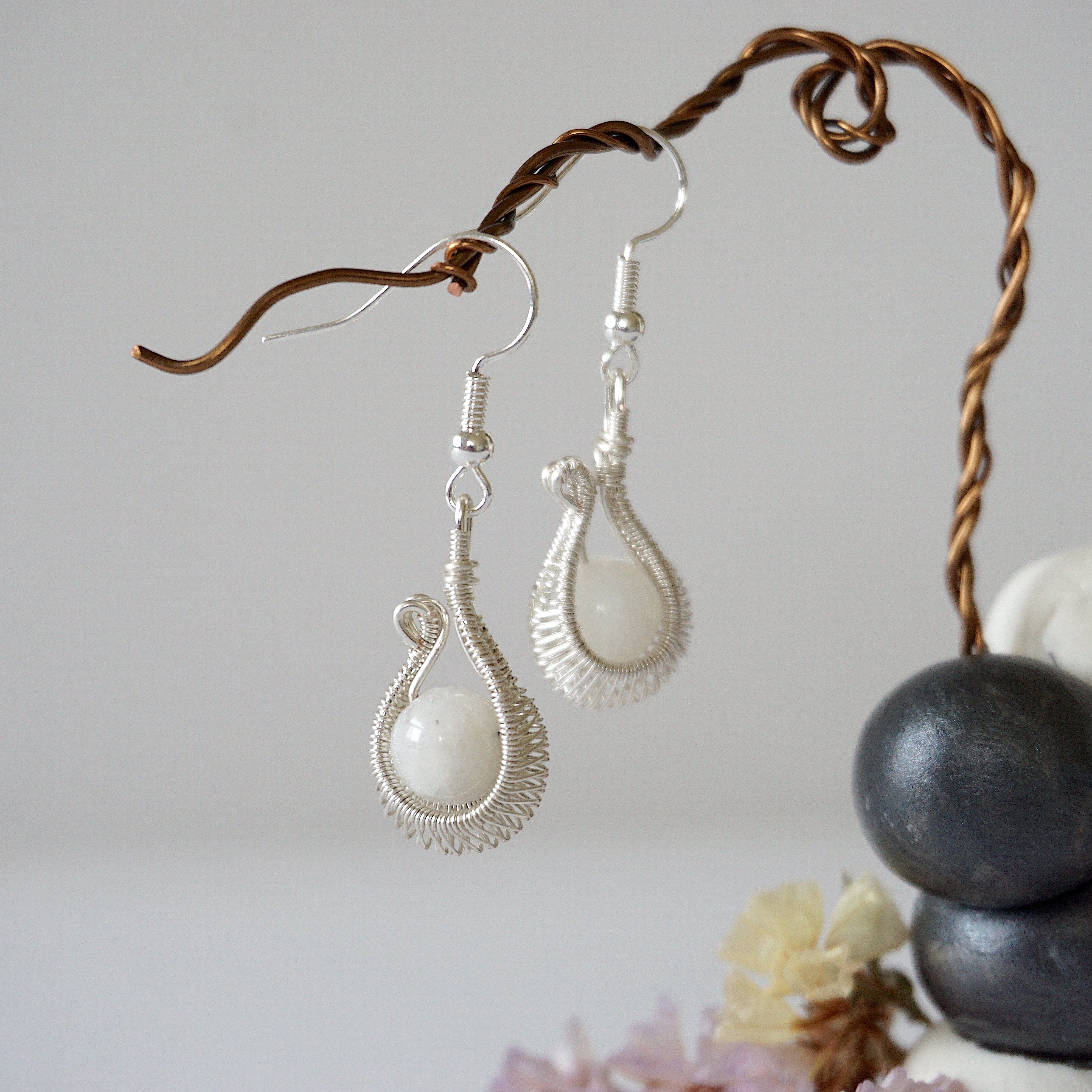 Rainbow Moonstone Hoop Earrings - Silver Plated Cradle Earrings for Women | Boho Chic Jewelry for Everyday Wear & Special Occasions