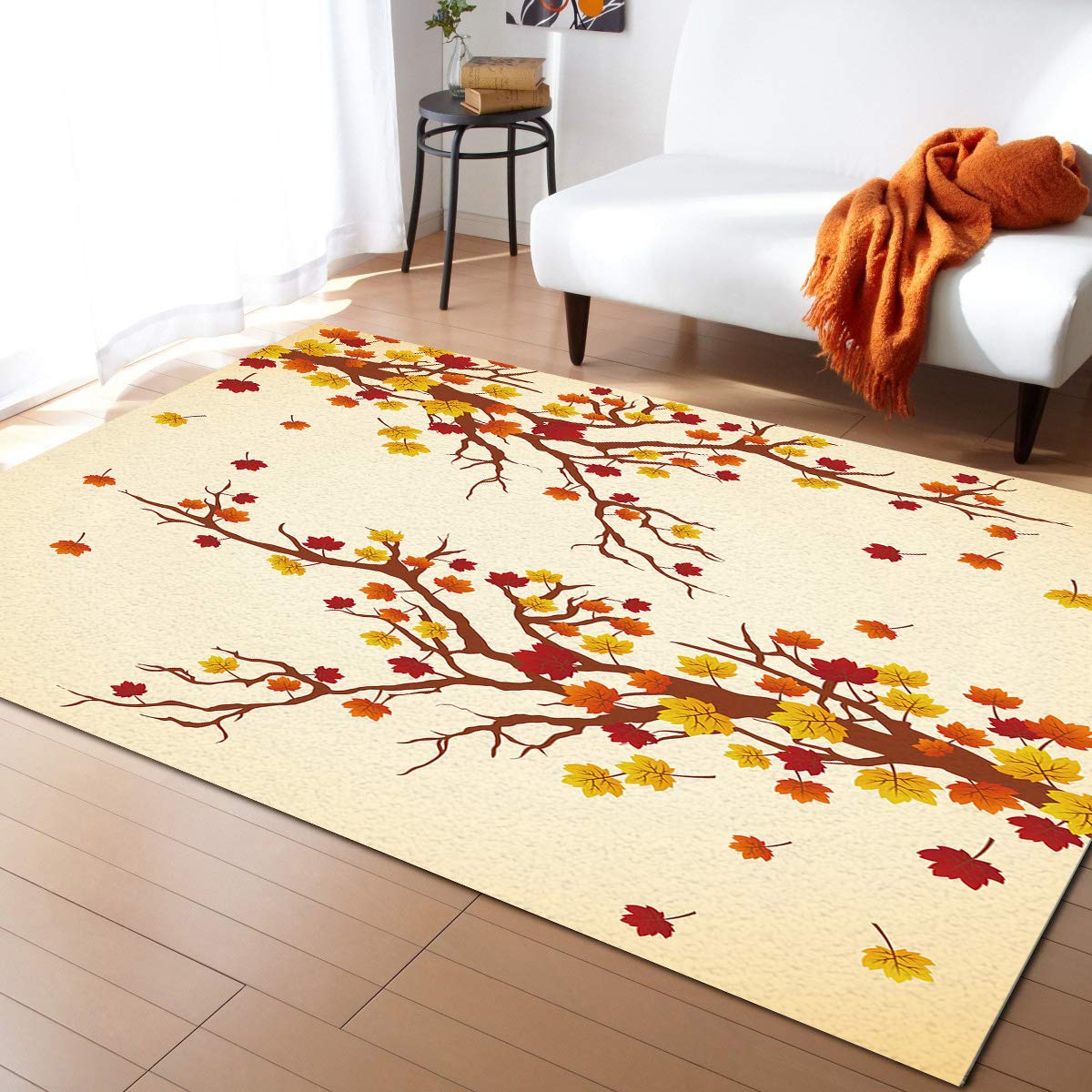 4'x7' Autumn Leaves Area Runner Rug - Washable Indoor Outdoor Carpet for Kitchen, Living Room, Bathroom, Bedroom, Classroom & Laundry Room - Perfect as Welcome Mat, Doormat or Desk Floor Mat for Fall Decor