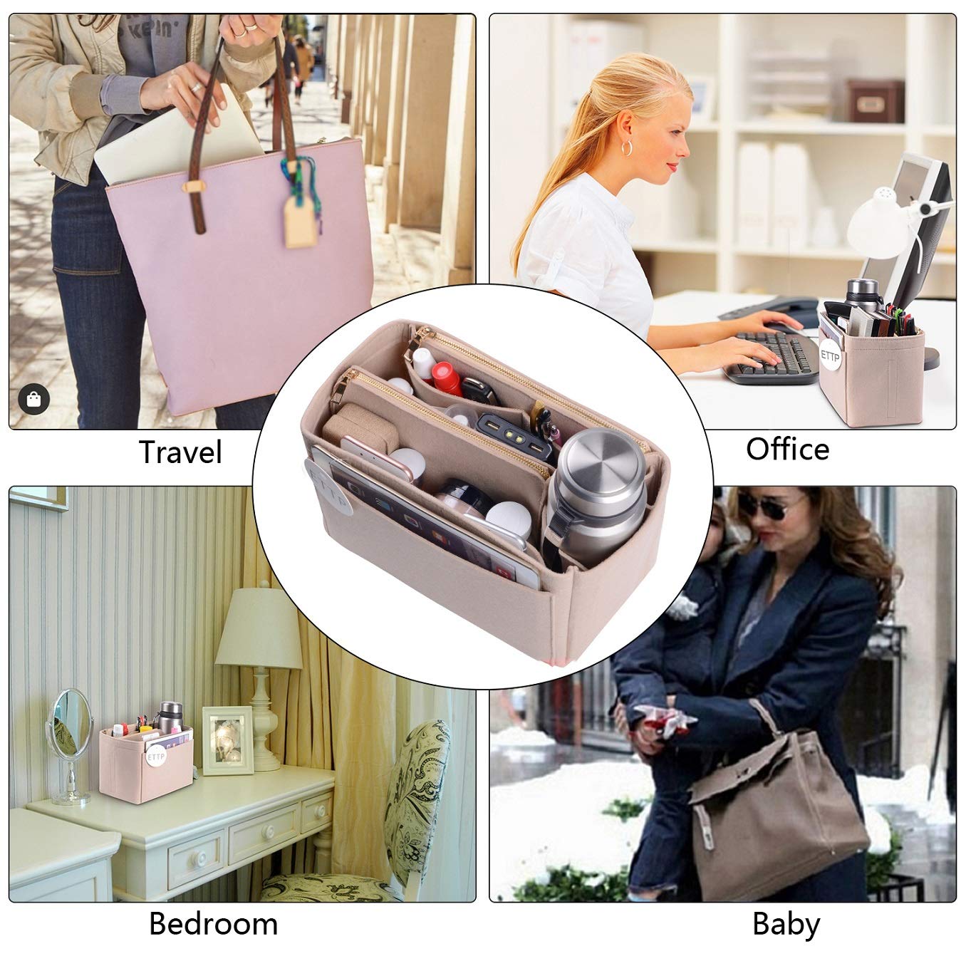 Premium Felt Purse Organizer Insert for LV Speedy, Neverfull & Tote Bags - 5 Size Options for Handbag Storage & Organization | Perfect for Travel, Work & Daily Use