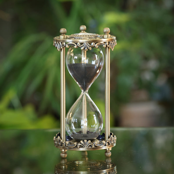 Premium Glass Inlay Hourglass with White or Black Sand - Elegant Desk Decor for Home, Office & Meditation Spaces