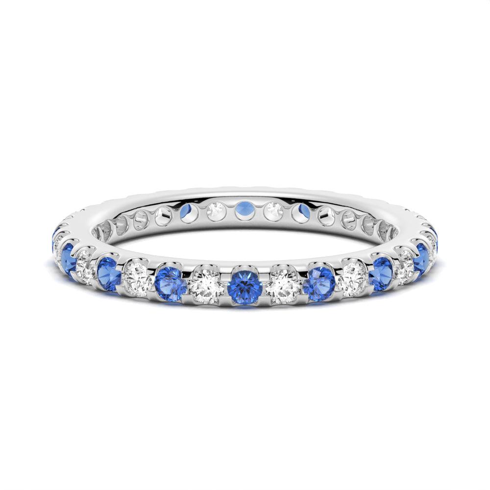 Exquisite 14K Gold Pave Blue Sapphire and White Sapphire Eternity Wedding Band - Perfect for Anniversaries, Engagements & Special Occasions