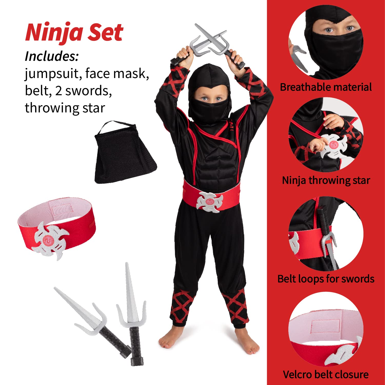 Born Toys 3-in-1 Kids Dress Up Costume Set - Pirate, Ninja, Astronaut & Fireman Costumes for Boys & Girls Ages 3-7 | Halloween, Birthday Party & Pretend Play Outfits