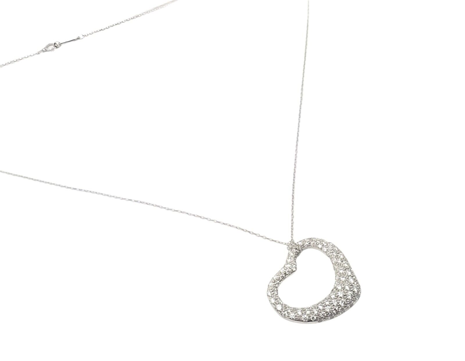 Authentic Tiffany & Co Elsa Peretti Platinum Diamond Large Open Heart Pendant Necklace - Perfect for Anniversaries, Valentine's Day & Special Occasions