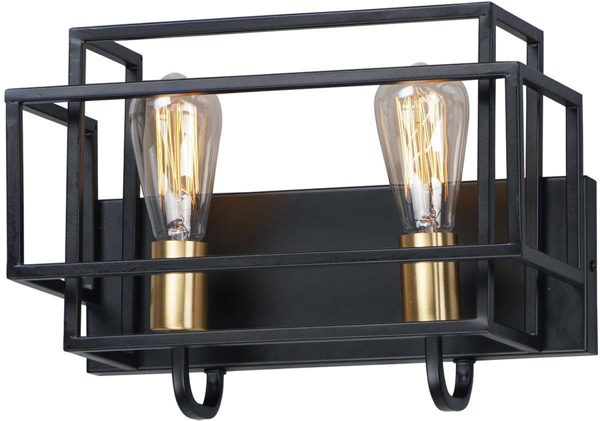 14W LED Linear 2-Light Bathroom Vanity Light Fixture in Black & Satin Brass - Modern Lighting for Bathroom, Powder Room, and Dressing Area