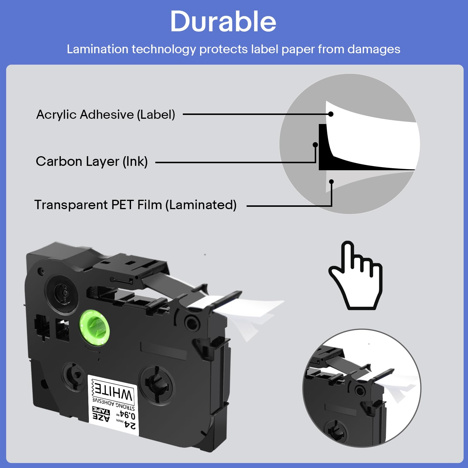 GREENCYCLE Extra Strong Black on White Label Tape - Compatible with Brother TZE-S251, TZS251, AZES251 (0.94